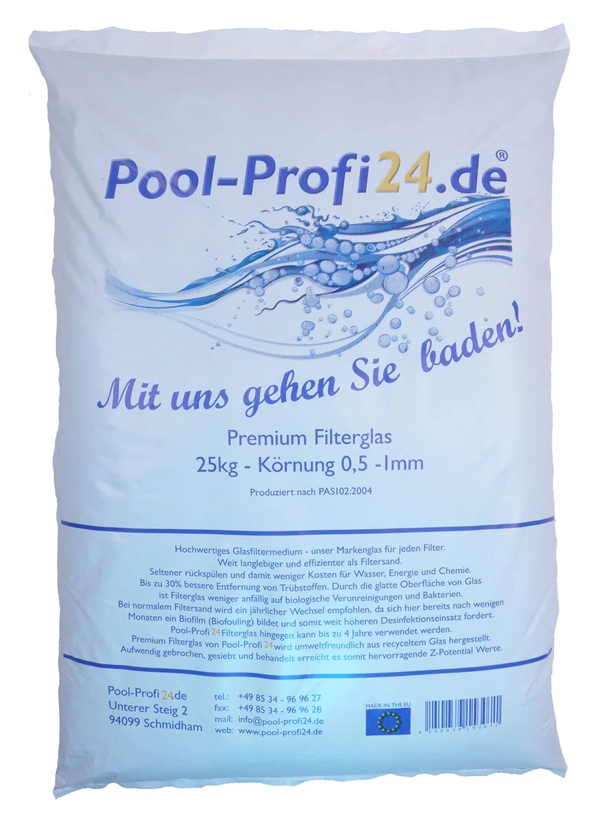 Pool-Profi24 szkło filtrujące do basenów | 25 kg granulat filtrujący do instalacji filtra piaskowego | piasek do filtra szklanego o ziarnistości 0,5-1,0 mm
