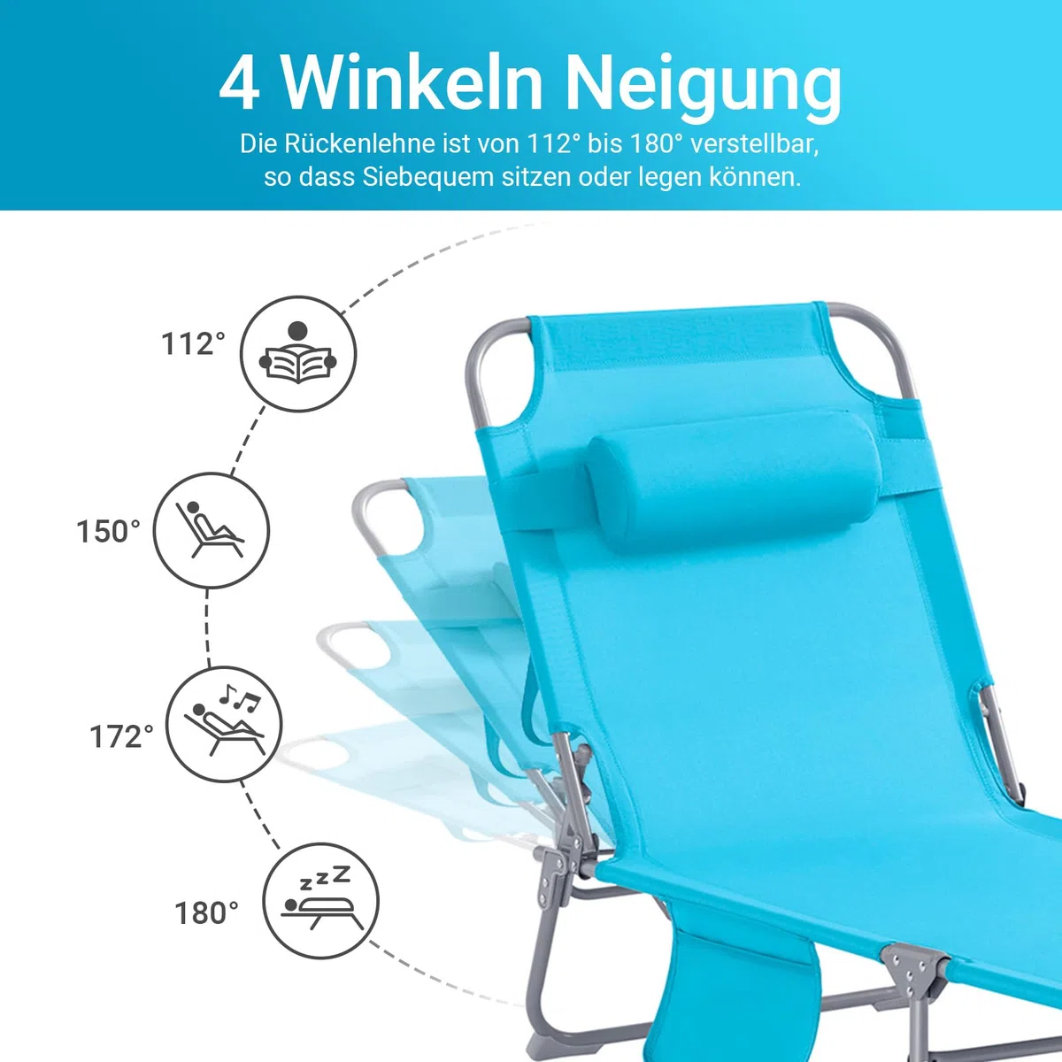 SoBuy OGS35-Bx2 Leżak Plażowy Leżak Plażowy Ogrodowy Składane z Poduszką i Boczną Torbą 2 szt. szer. x wys. x gł.: ok. 195 x 29 x 62 cm