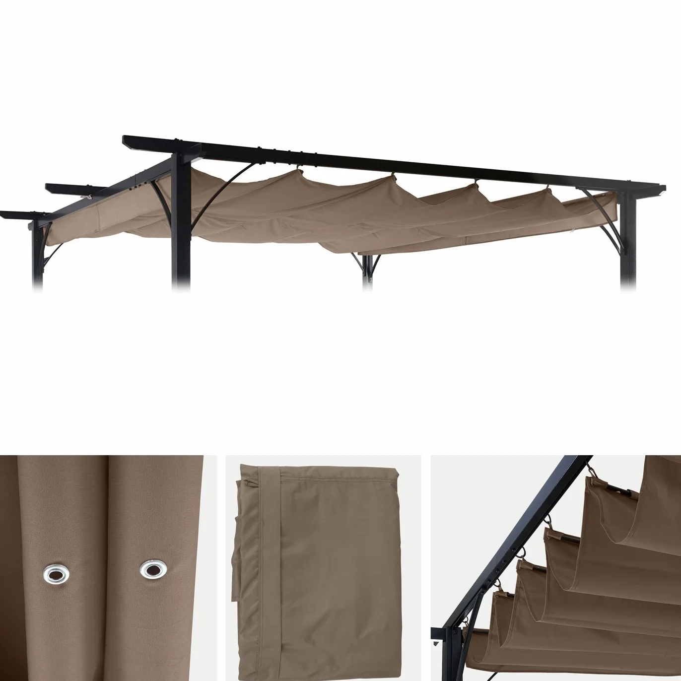 Zapasowa poszewka 370 x 300 cm na dach pergoli pawilonu HWC-C42 3,5 x 3,5 m – brązowo-taupe
