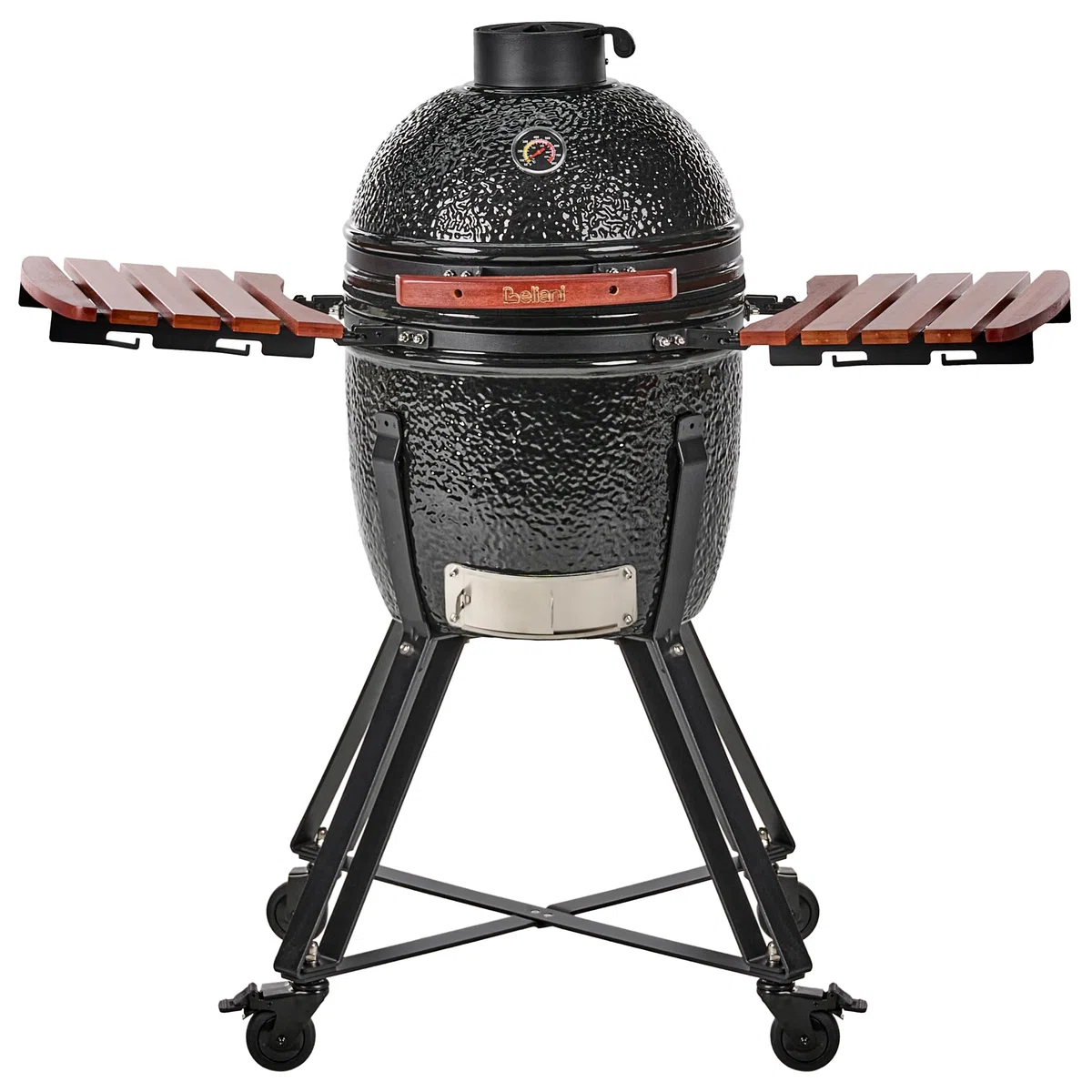 Ogrodowy grill węglowy ceramiczny na kółkach z pokrywą termometerem rusztem czarny Kamado