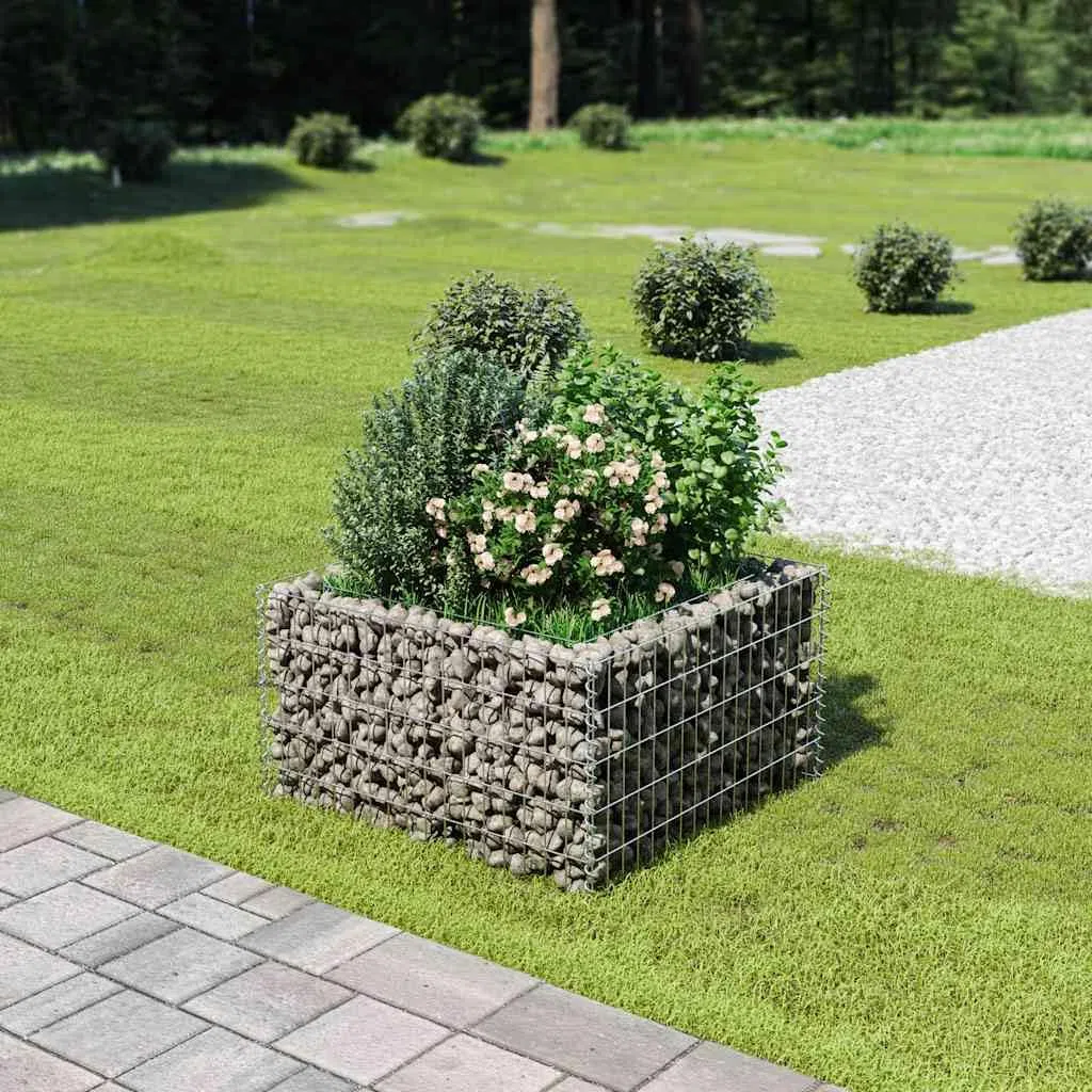 Podwyższona donica gabionowa ze stali galwanizowanej 90x90x50 cm duża skrzynia ogrodowa na kwiaty stabilna rama rabatowa wytrzymała na rdzę i warunki atmosferyczne do wypełnienia kamieniami