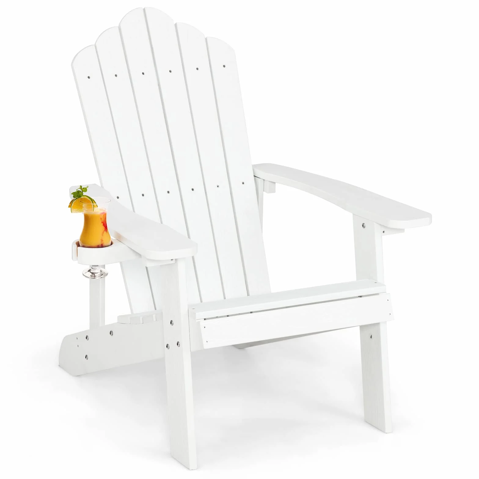 COSTWAY NP10983DE Adirondack krzesło z uchwytem na napoje, odporne na warunki atmosferyczne, fotel ogrodowy z tworzywa sztucznego, krzesło outdoorowe do ogrodu, na taras, nośność 170 kg (białe), 85 x 77 x 94 cm