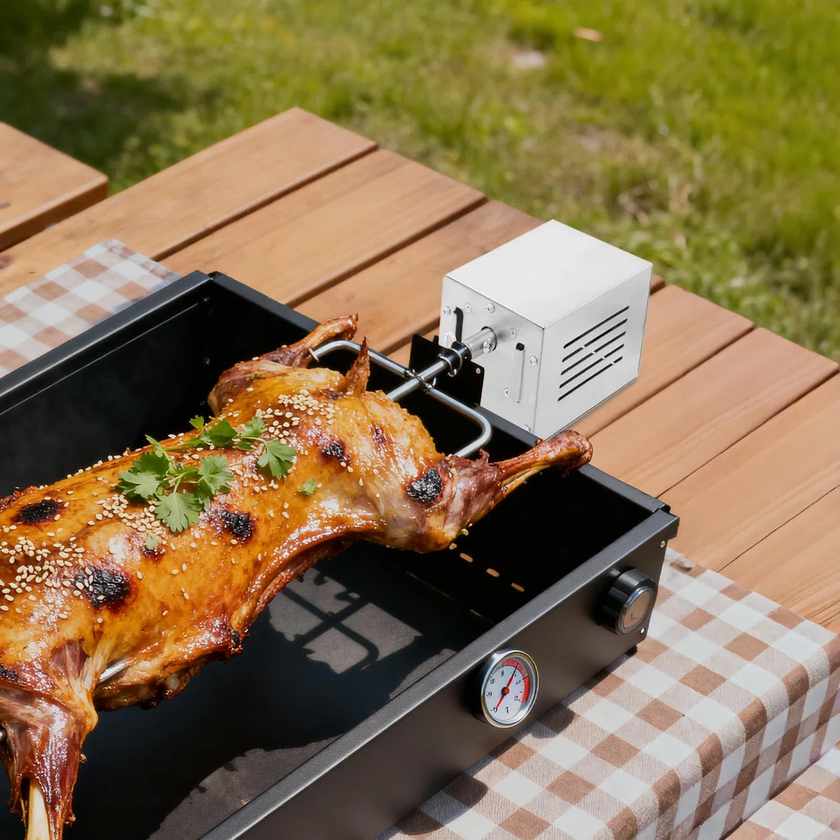 Silnik do rożna do grilla ze stali nierdzewnej, 25 W, elektryczny silnik obrotowy do grilla BBQ, do kurczaka, ryb, kukurydzy, na kemping, do gospodarstwa domowego, grilla