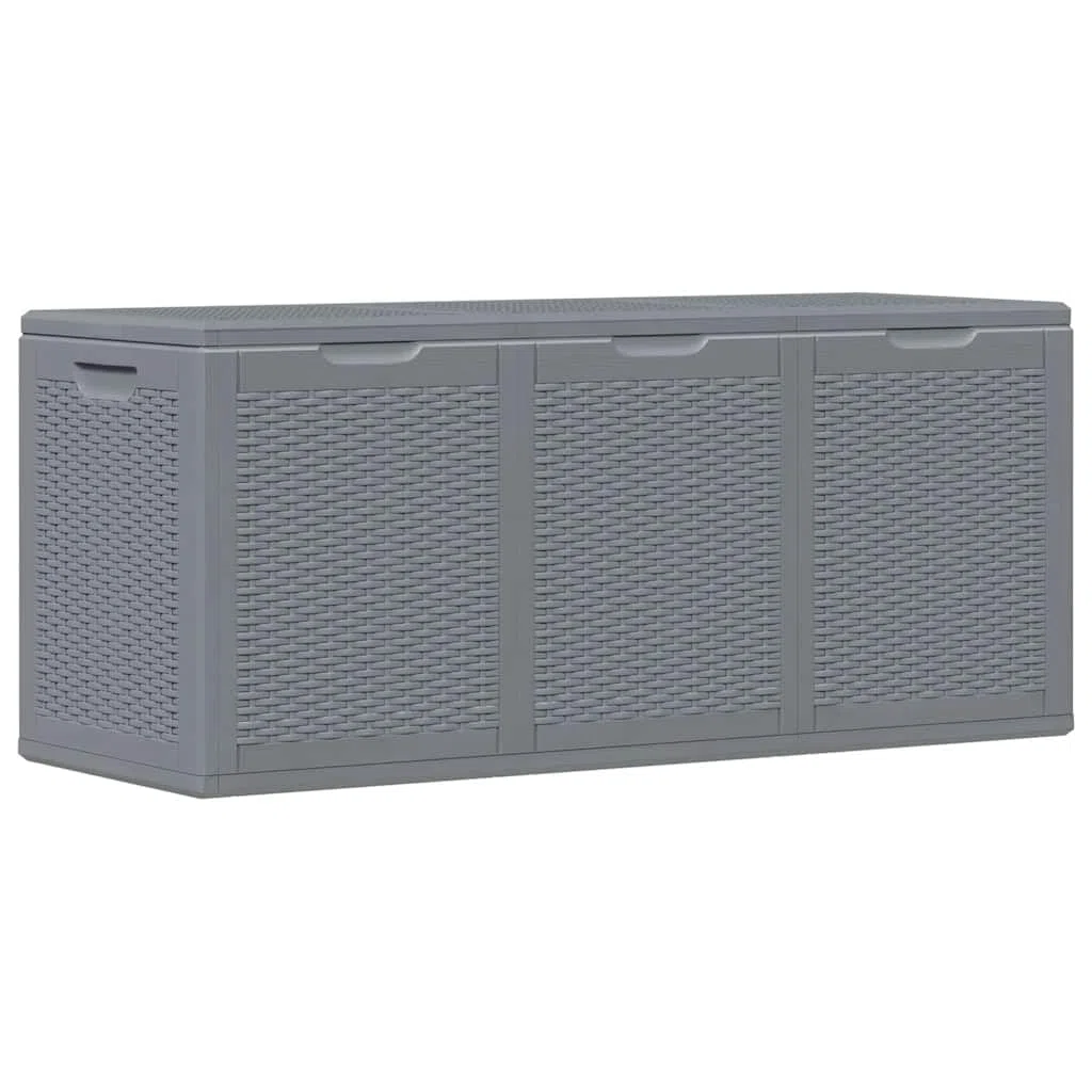 Skrzynka ogrodowa, szara, PP rattan, 270 l, skrzynia z miejscem do przechowywania poduszek i poduszek, odporna na warunki atmosferyczne i promieniowanie UV, na balkon, taras, do użytku na