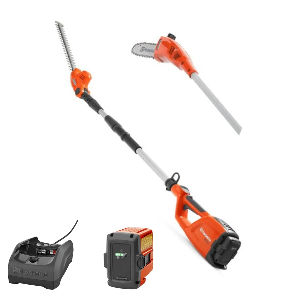 Husqvarna 120iTK4 akumulatorowa sekator z drążkiem teleskopowym + nasadka do nożyc do żywopłotu, zestaw prowadnic 36 V, 10", cicha, wielofunkcyjna krajarka do gałęzi o zasięgu do 4 m