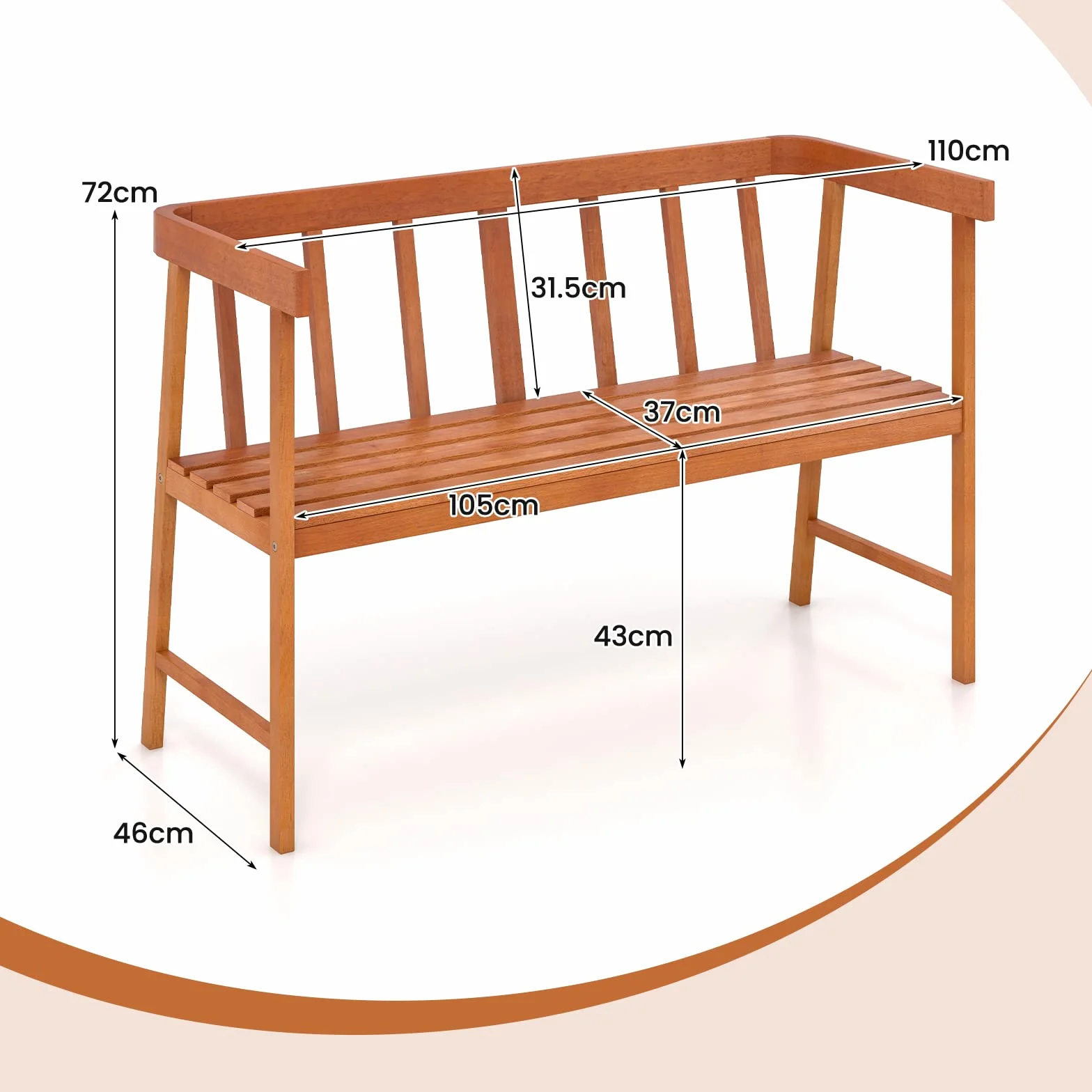 COSTWAY Ławka ogrodowa drewno akacjowe 360 kg 110 x 46 x 72 cm