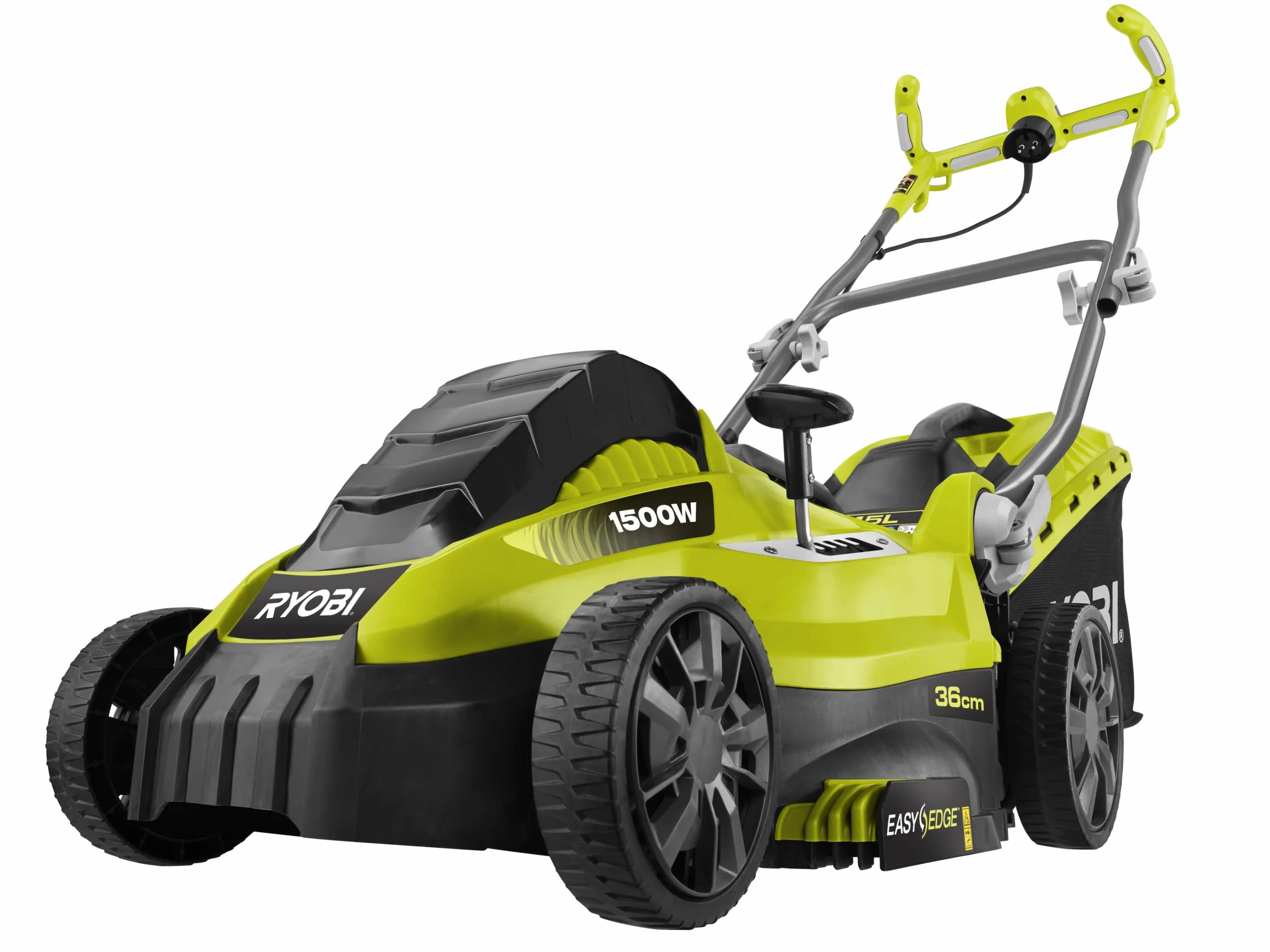 Ryobi RLM15E36H Kosiarka Sieciowa, Moc Silnika 1500W, Szerokość Koszenia 36 cm, Funkcja Mulczowania, Regulacja Wysokości Koszenia, Kosz 45 L