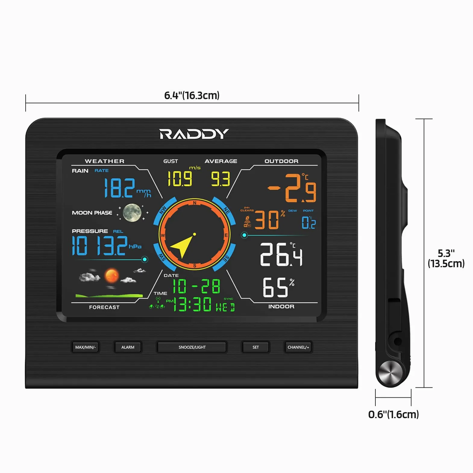 Raddy WF-100C Lite 13-IN-1 Bezprzewodowa stacja pogodowa do użytku wewnątrz i na zewnątrz, z temperaturą, ciśnieniem barometrycznym, wilgotnością, anemometrem, opadami, prognoza pogody, do domu,