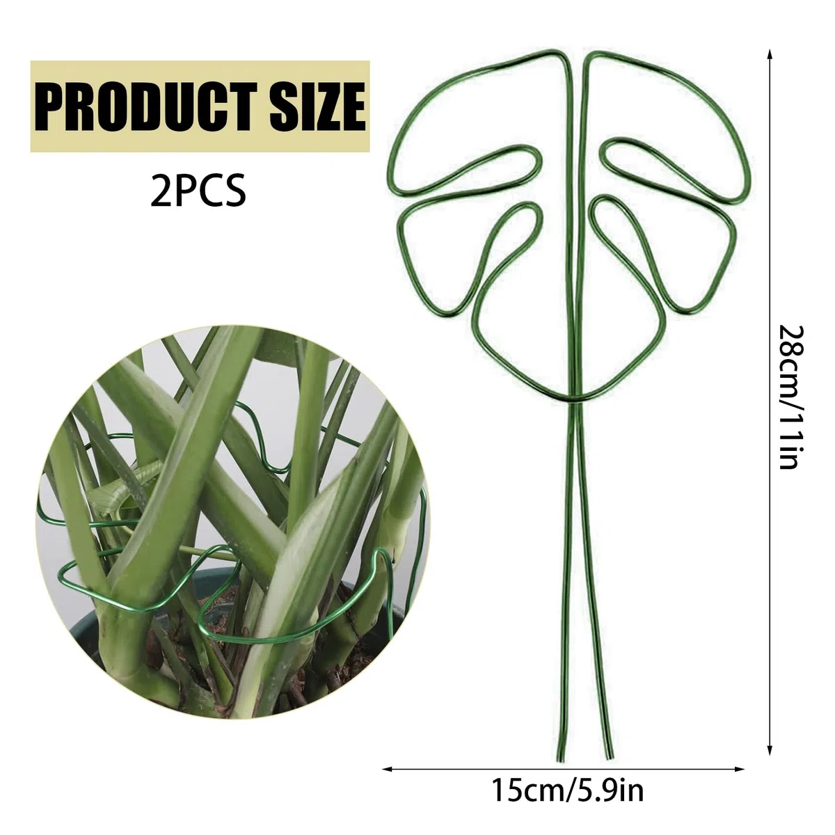 Zestaw 2 wsporników do roślin pnących Monstera, aluminium z wyjątkowym wzorem liści do roślin pokojowych, wszechstronna podpórka do łodyg alocazji i monstery (zielona)