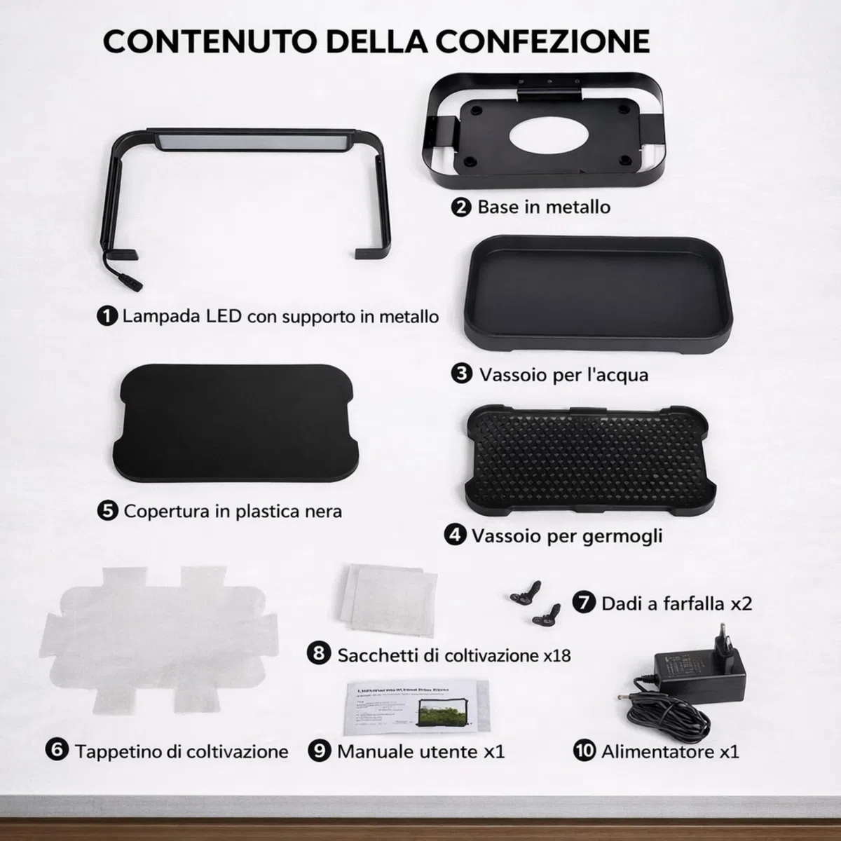 Hydroponiczna mikrozielona wewnętrzna z automatycznym światłem LED 12 h do wzrostu HOMOGENEA - Hydroponiczny zestaw do nawadniania samochodowego z biodegradowalnymi workami - kompaktowa mini szklarnia