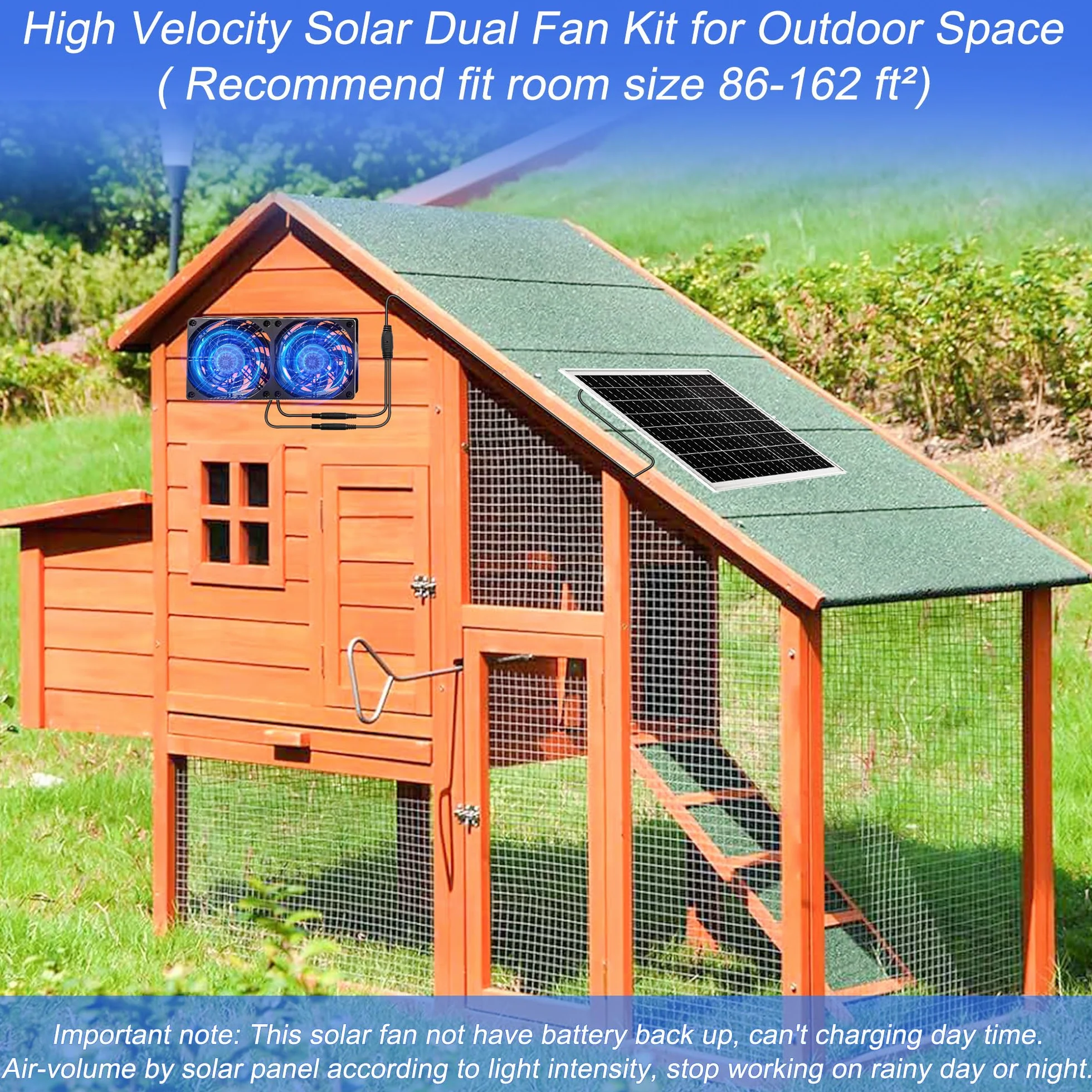 Joycabin Wentylator solarny, zestaw modułu solarnego, 10 W, podwójny wentylator wydechowy, przenośny solarny wentylator wyciągowy do małych kurników, szklarni, domków dla zwierząt domowych, garażu