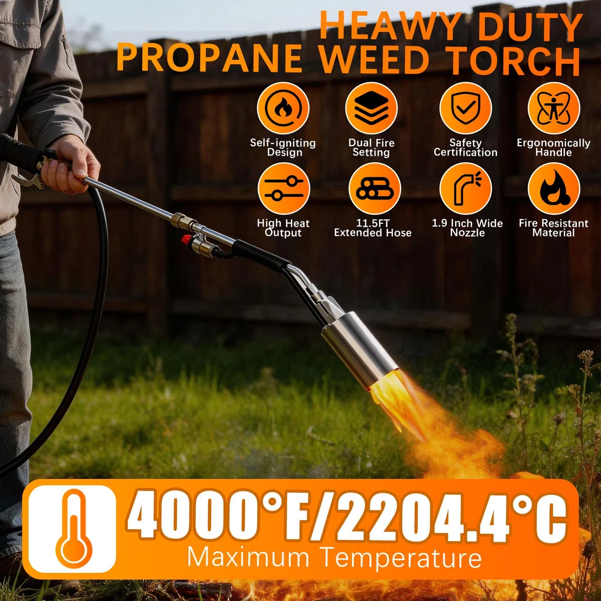 BRGD Płomień palnik do chwastów, zdejmowany palnik na propan, w zestawie wąż 3 m, reduktor ciśnienia i adapter z gwintem cylindrycznym, do ogrodu, chodnika, lodu, śniegu, zadaszenia (z wyjątkiem)