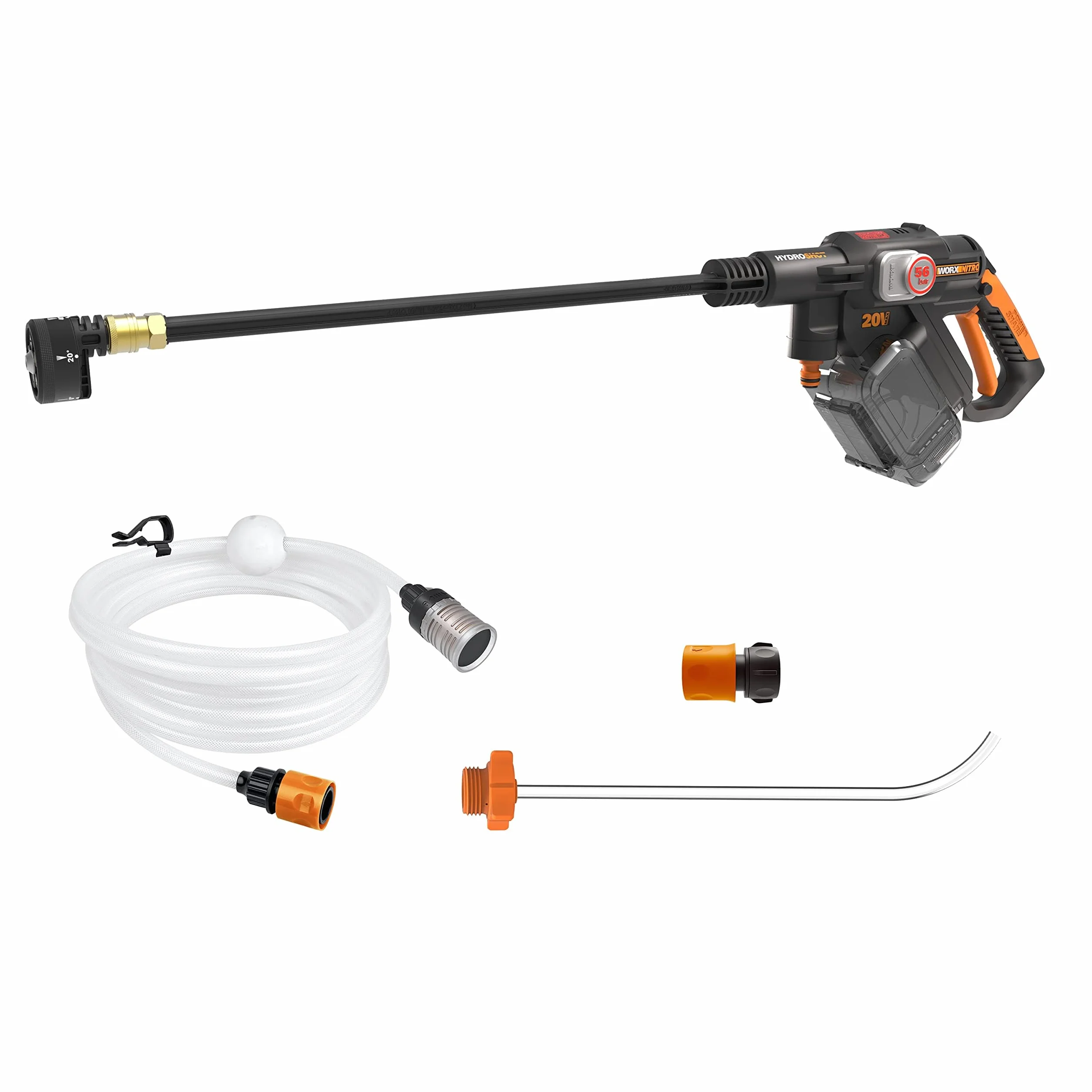 WORX WG633E.9 Hydroshot Akumulatorowa Myjka Ciśnieniowa 20V, 56 Bar Maks. Ciśnienie, do Czyszczenia i Podlewania, Mocny Silnik Bezszczotkowy, Dysza Ciśnieniowa 5 w 1, bez Akumulatora i Ładowarki