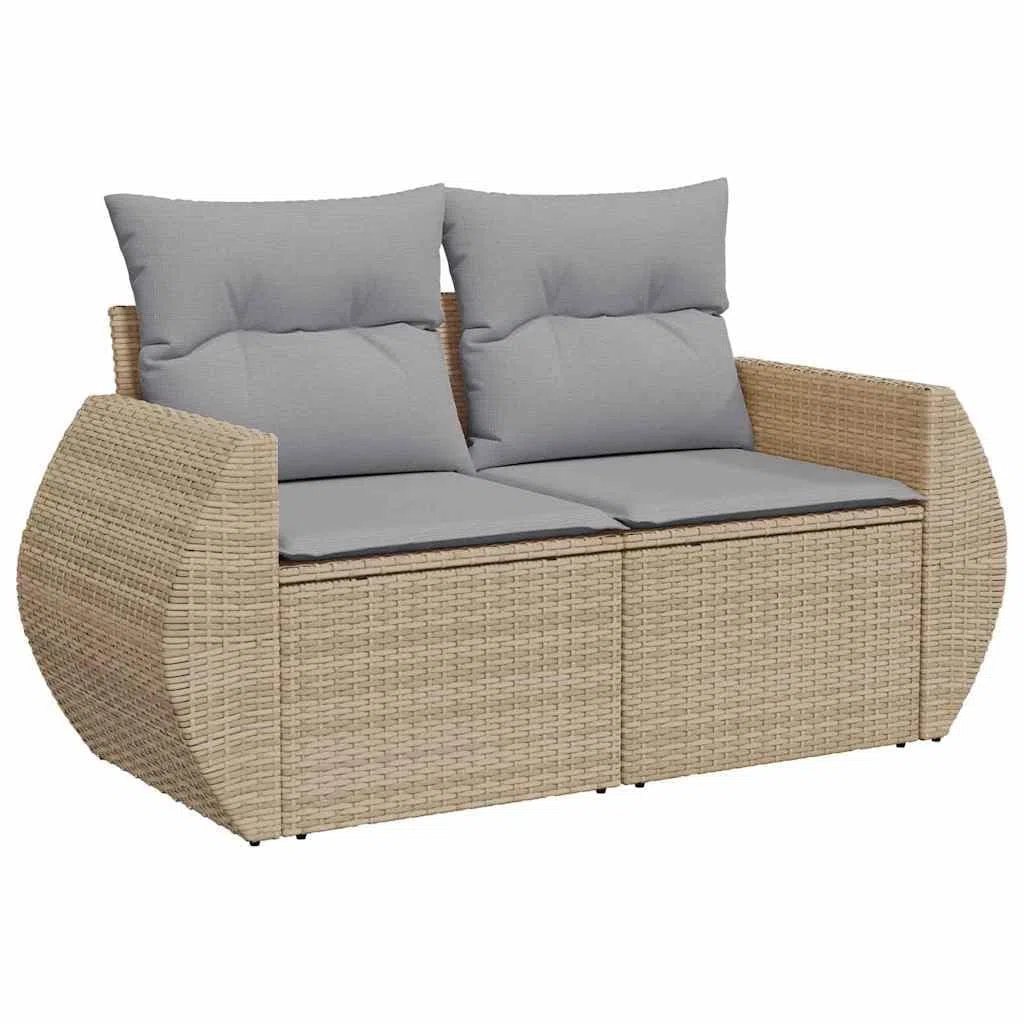 Zestaw Sof Ogrodowych Rattan 12 Elementów Beżowy Jasnoszary Modułowe Meble Tarasowe Narożnik z Poduszkami 298 cm Stół Ogrodowy
