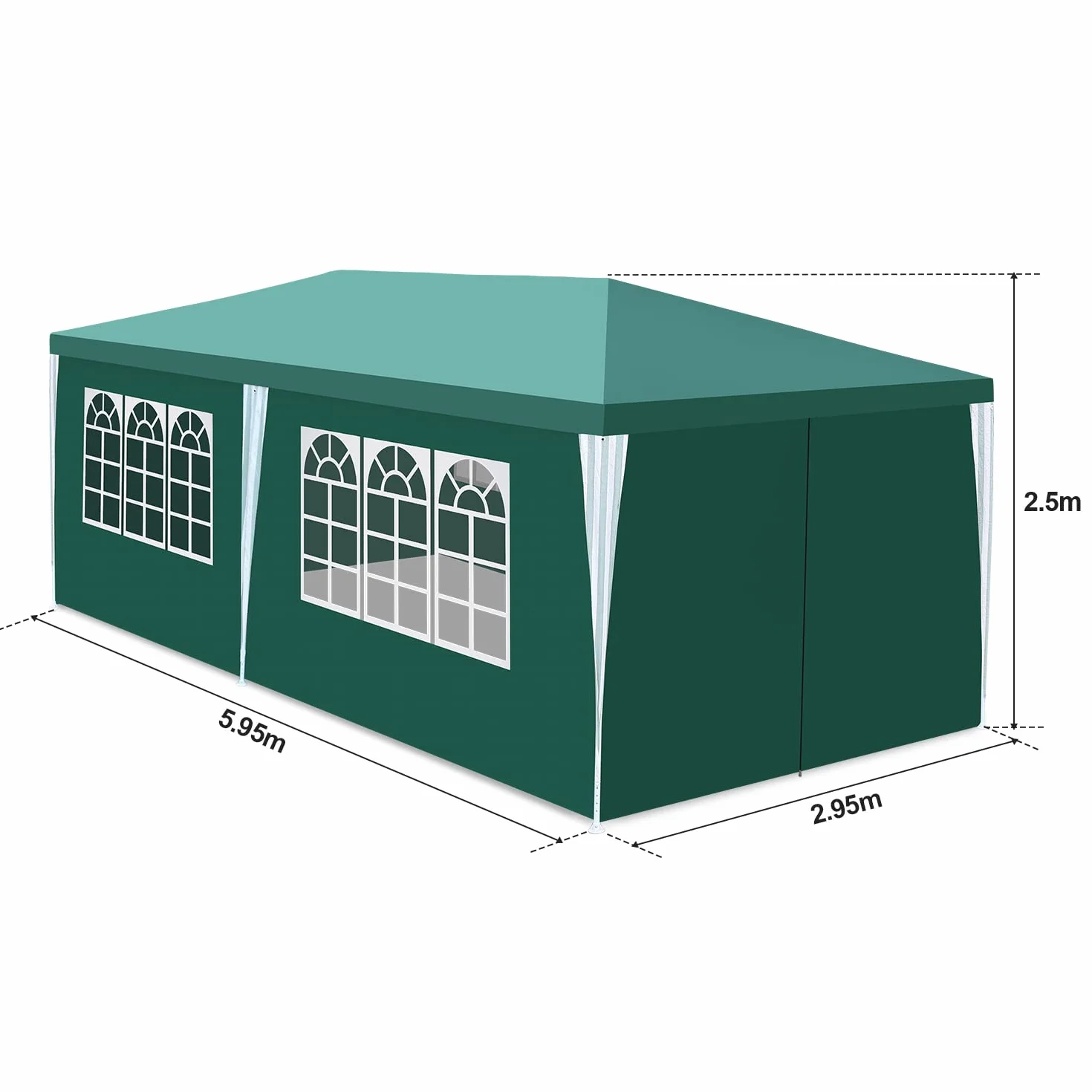 Daromigo Pawilon ogrodowy, 3 x 6 m, wodoszczelny, zielony, namiot ogrodowy, namiot imprezowy, ochrona przed promieniowaniem UV, z częściami bocznymi i dużymi oknami, stabilny, odporny na zimę, na