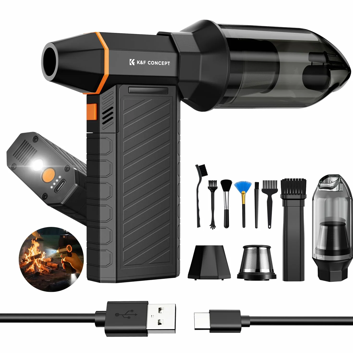 K&F CONCEPT BS500M 2 w 1 magnetyczna elektryczna dmuchawa do kurzu i odkurzacz, 300 000 obr./min, 2 diody LED, 3 prędkości, akumulatorowy silnik bezszczotkowy do komputera, klawiatury, samochodu, domu