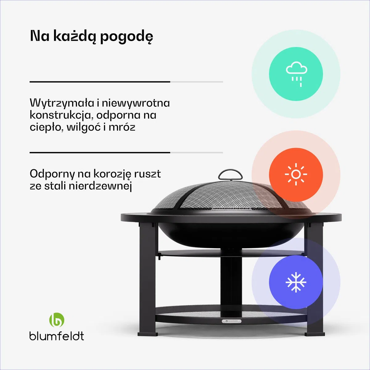 blumfeldt Palenisko ogrodowe 3 w 1 (palenisko, stół, grill), z ochroną przed wysoką temperaturą, rusztem do grillowania, pogrzebaczem, ochroną przed iskrami, ochroną przed deszczem – idealny jako