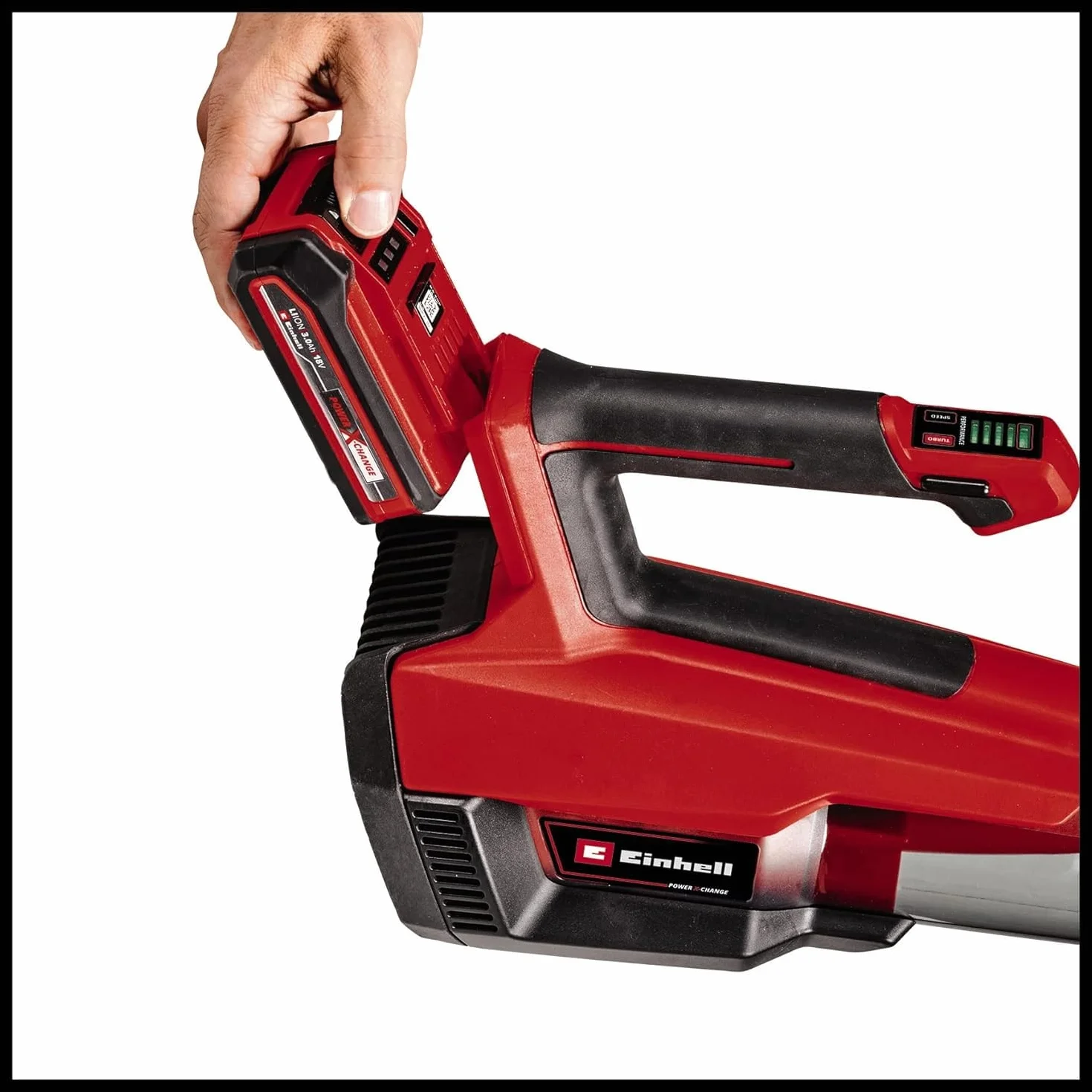 Einhell Dmuchawa do liści akumulatorowa GP-LB 18/200 Li E-Solo Power X-Change (Li-ion, 18 V, bezszczotkowy silnik, regulacja prędkości, technologia dmuchawy osiowej bez akumulatora i ładowarki)