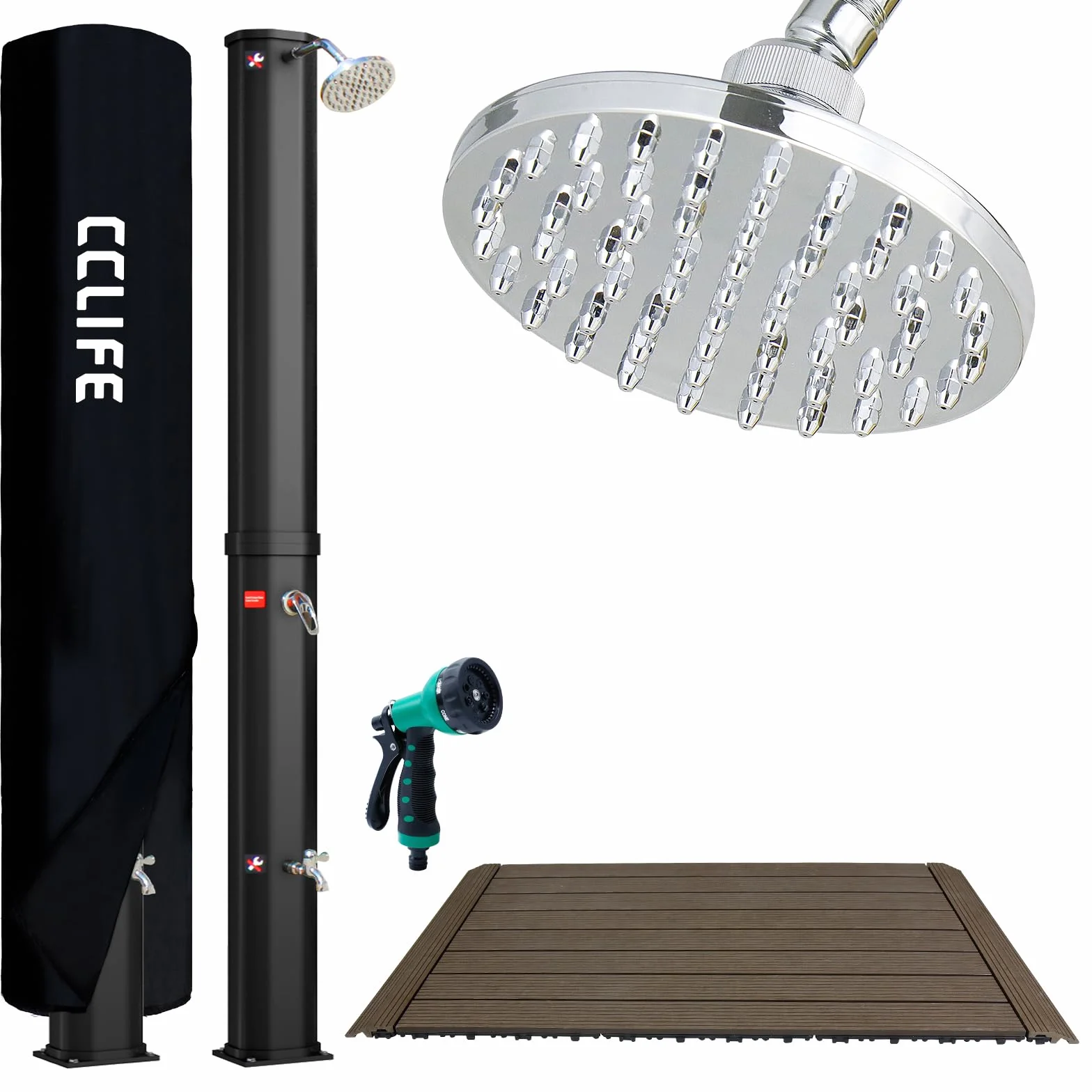 CCLIFE Prysznic słoneczny 35/40L Prysznic ogrodowy Prysznic basenowy Prysznic deszczowy Prysznic na zewnątrz Prysznic ogrodowy Ciepła woda. Color:40L-Czarny z deską