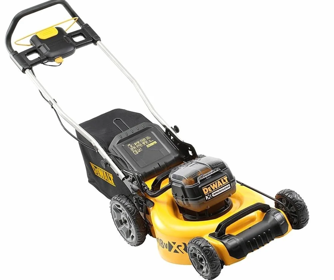 DEWALT - XR bezszczotkowa kosiarka 18V 5Ah Li-Ion - DCMW564P2-QW - akumulatorowa kosiarka do trawy z 2 akumulatorami, ładowarką i torbą na pickup 55 l - szerokość cięcia 48cm - koszenie do 800m2-36V