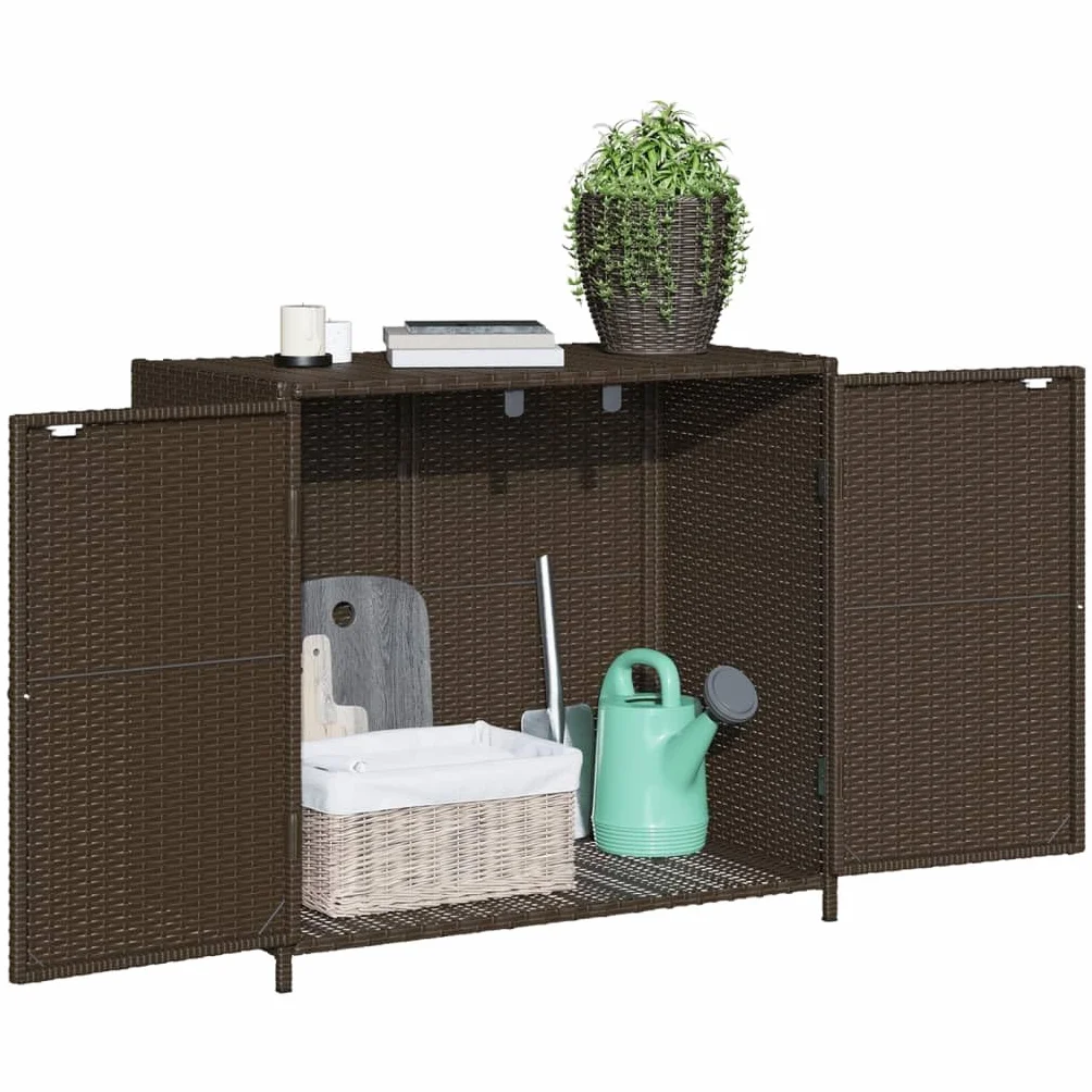 LAPOOH Szafka ogrodowa rattanowa PE brązowa 83x45x76 cm, Szafa zewnętrzna Miotła, Szafka zewnętrzna Przechowywanie, Szafka zewnętrzna Ogród, Meble ogrodowe - 365544