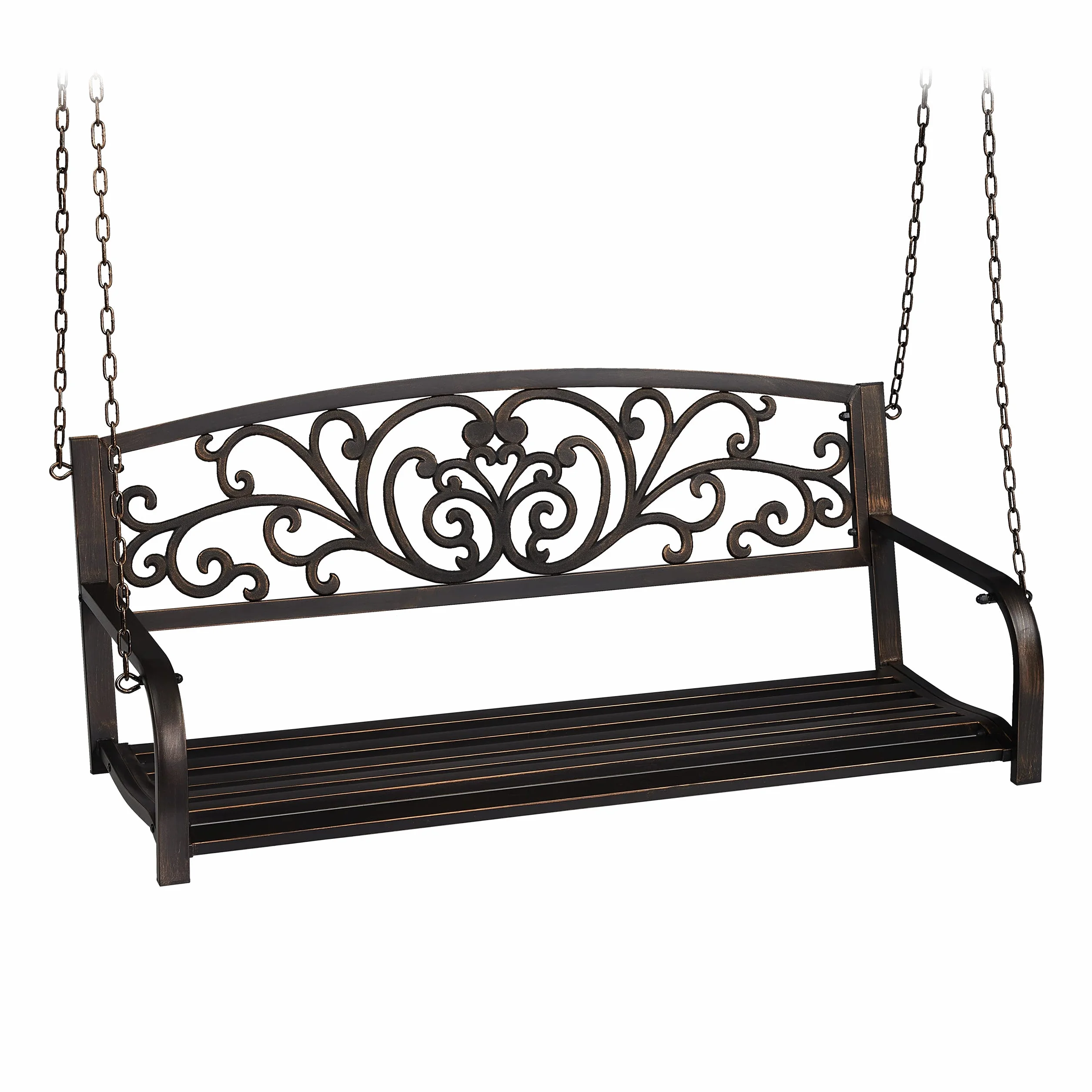 Relaxdays Ławka wisząca, 2-osobowa, metalowa, (wys. x szer. x gł.): 190 x 133 x 55 cm, huśtawka ogrodowa w stylu vintage, czarna/brązowa