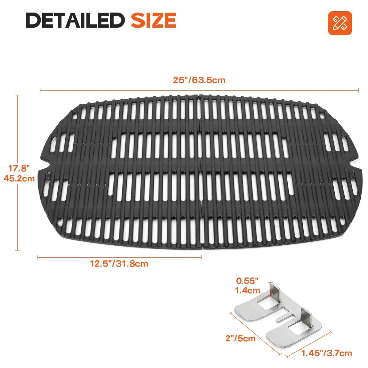 Onlyfire żeliwny ruszt do grilla Weber Q300, Q320, Q3000, Q3100, Q3200 seria Grill gazowy, zamiennik do Weber 7646-zestaw 2 sztuk