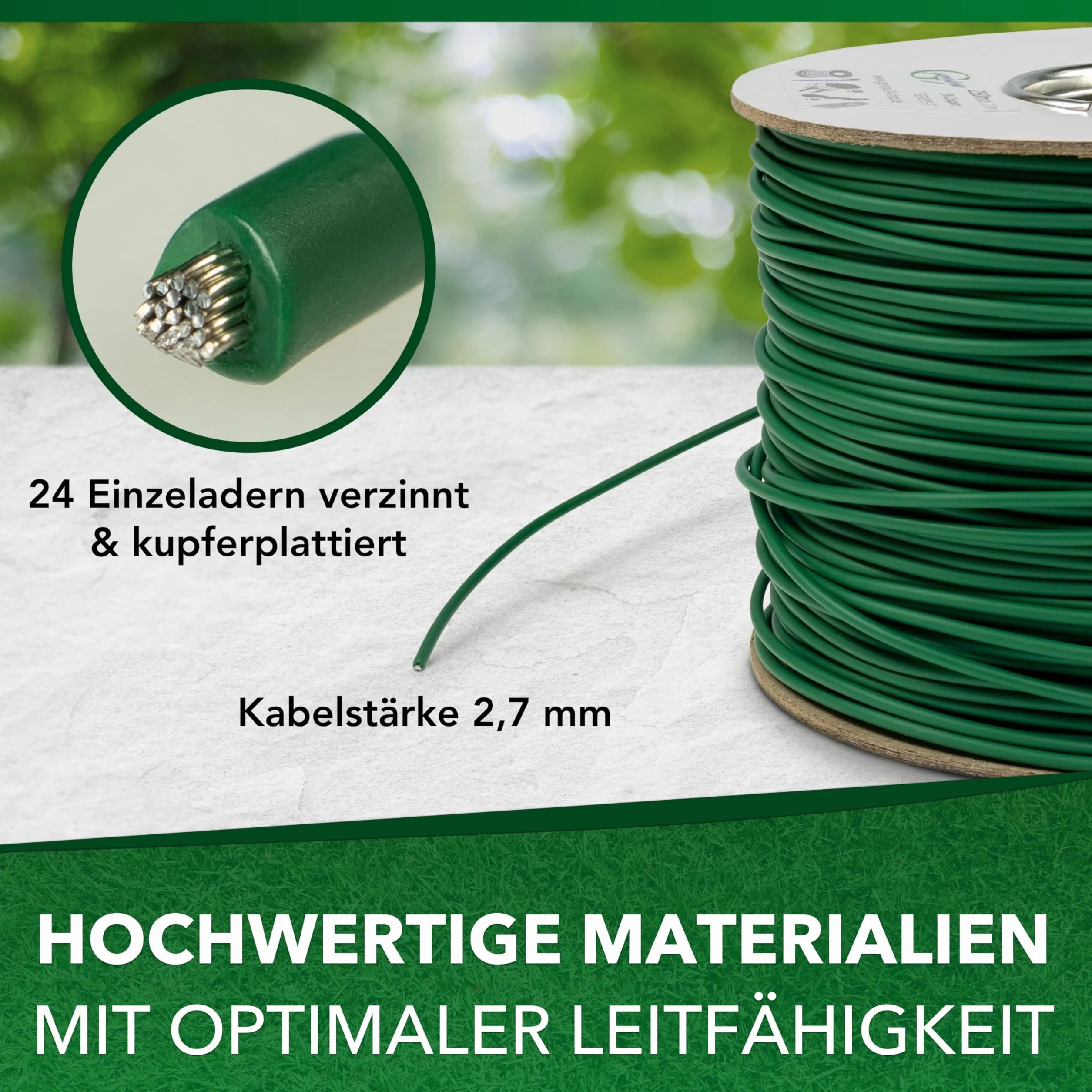 Drut ograniczający kabel kosiarki automatycznej Genisys - kompatybilny z robotem ogrodowym Gardena Sileno - HQ - ulepszony model 2023 - na szpuli kablowej - ?2,7mm, Länge Kabel:150m