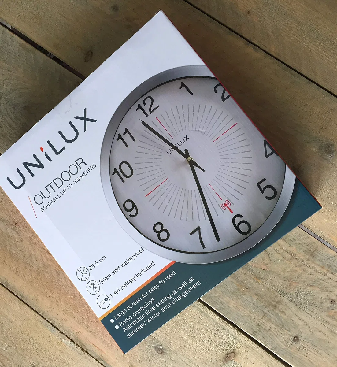 Unilux Radiowy zegar ścienny na zewnątrz, 35,5 cm, srebrno-szary