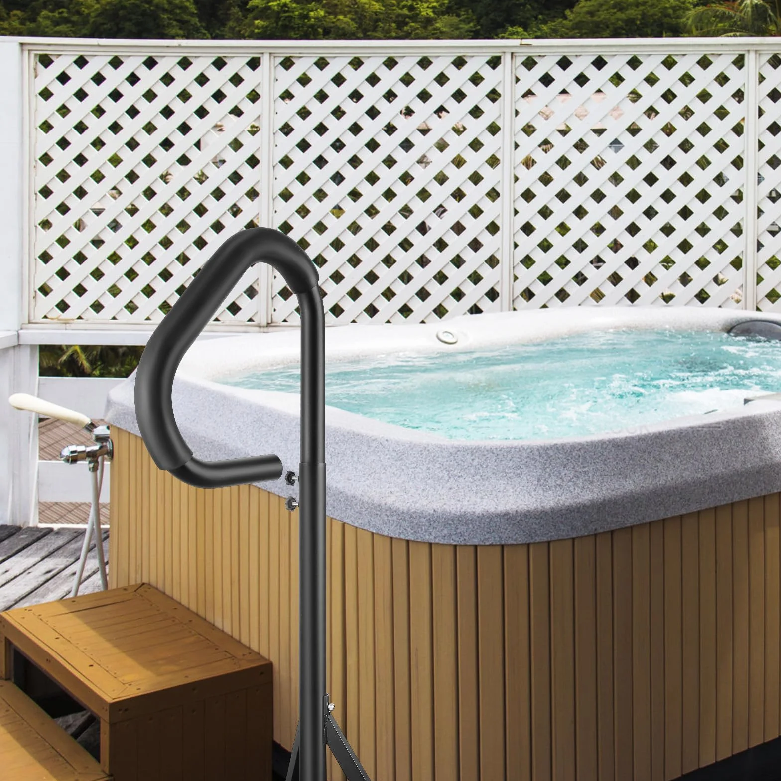VEVOR Poręcz do wanny z hydromasażem, obrotowa poręcz boczna spa 360 z regulowaną wysokością 89–145 cm, odporna na rdzę aluminiowa szyna do wanny z hydromasażem z podstawą do montażu na zewnątrz i