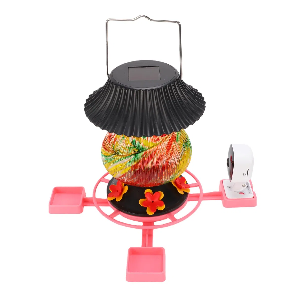 Zasilany energią słoneczną Karmnik dla Kolibrów z kamerą WiFi 1080P z noktowizją na podczerwień i Przezroczystym Szklanym Designem do Obserwacji Ptaków w ogrodzie.