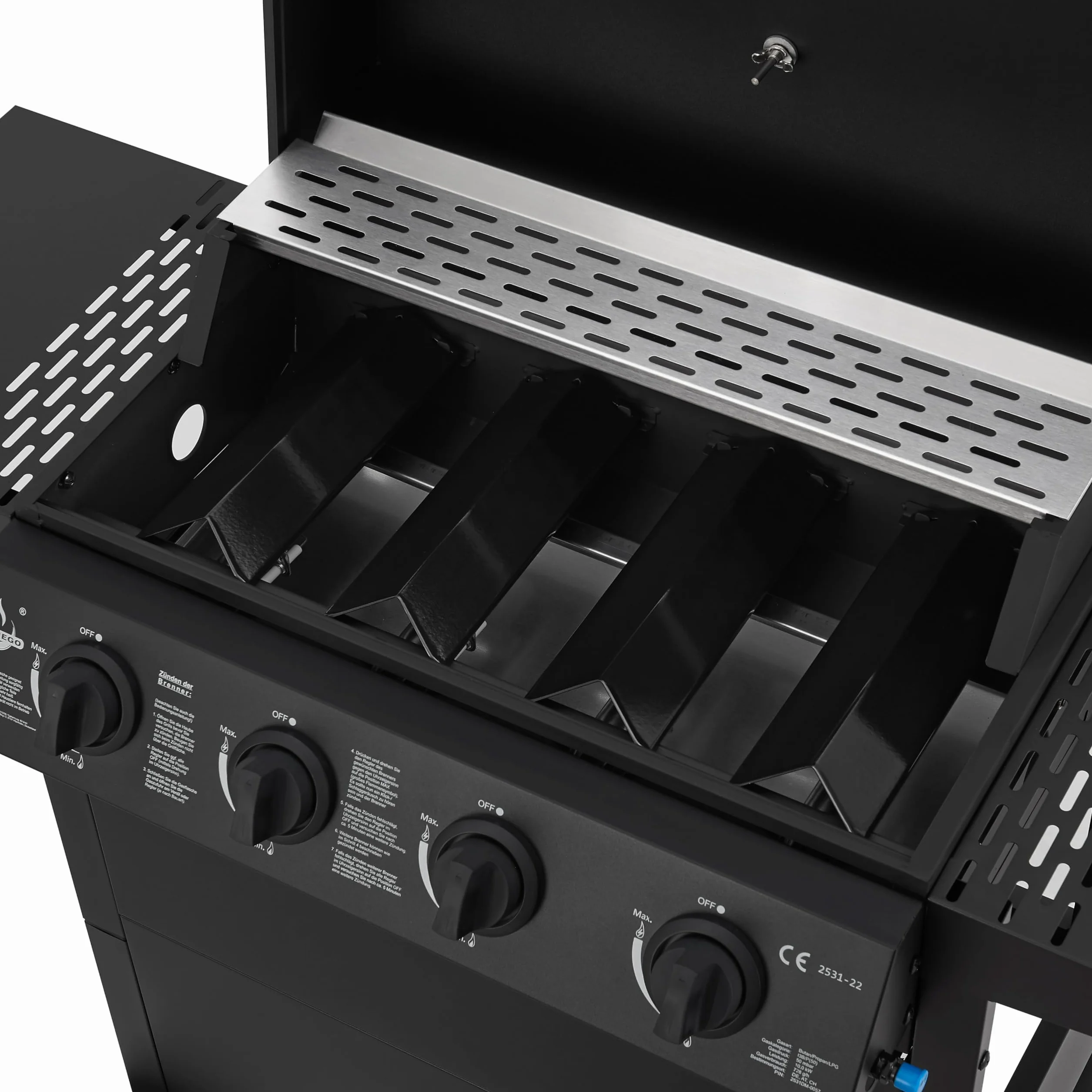 Grill gazowy El Fuego San Jose 4 palniki BBQ z rusztem żeliwnym, termometrem i półkami bocznymi