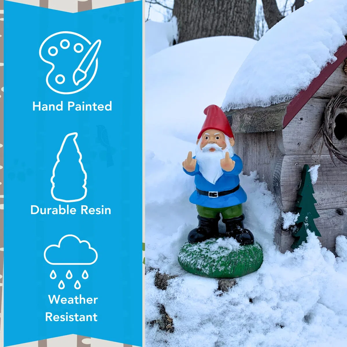 Gnometastic Statua krasnala środkowego palca, duża wysokość 31,8 cm - oryginalna figurka krasnala ogrodowego z podwójnym ptakiem, dekoracja i ozdoba trawnika, zabawne krasnale ogrodowe, ozdoba