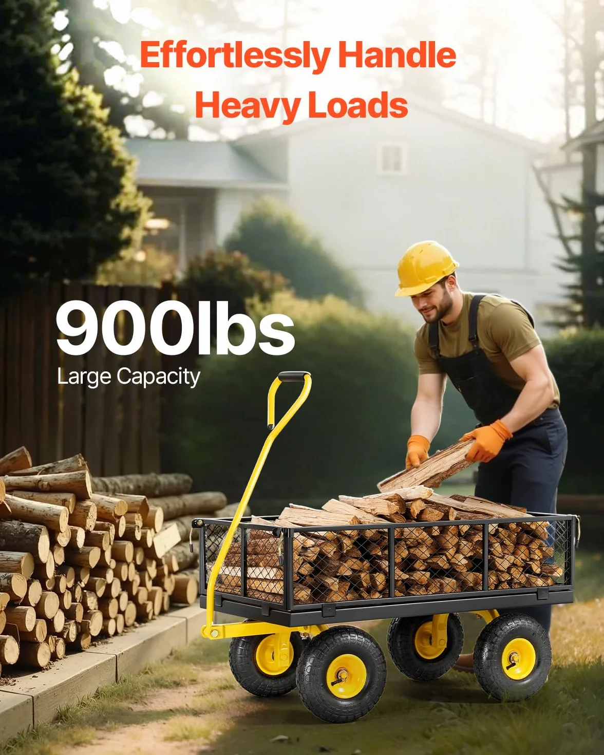 VEVOR Wózek ogrodowy 408 kg, wytrzymały stalowy wózek ogrodowy, wózek ogrodowy na kółkach, metalowe wózki użytkowe z oponami 25 cm i zdejmowanymi bokami z siatki (przekształcony w platformę) i