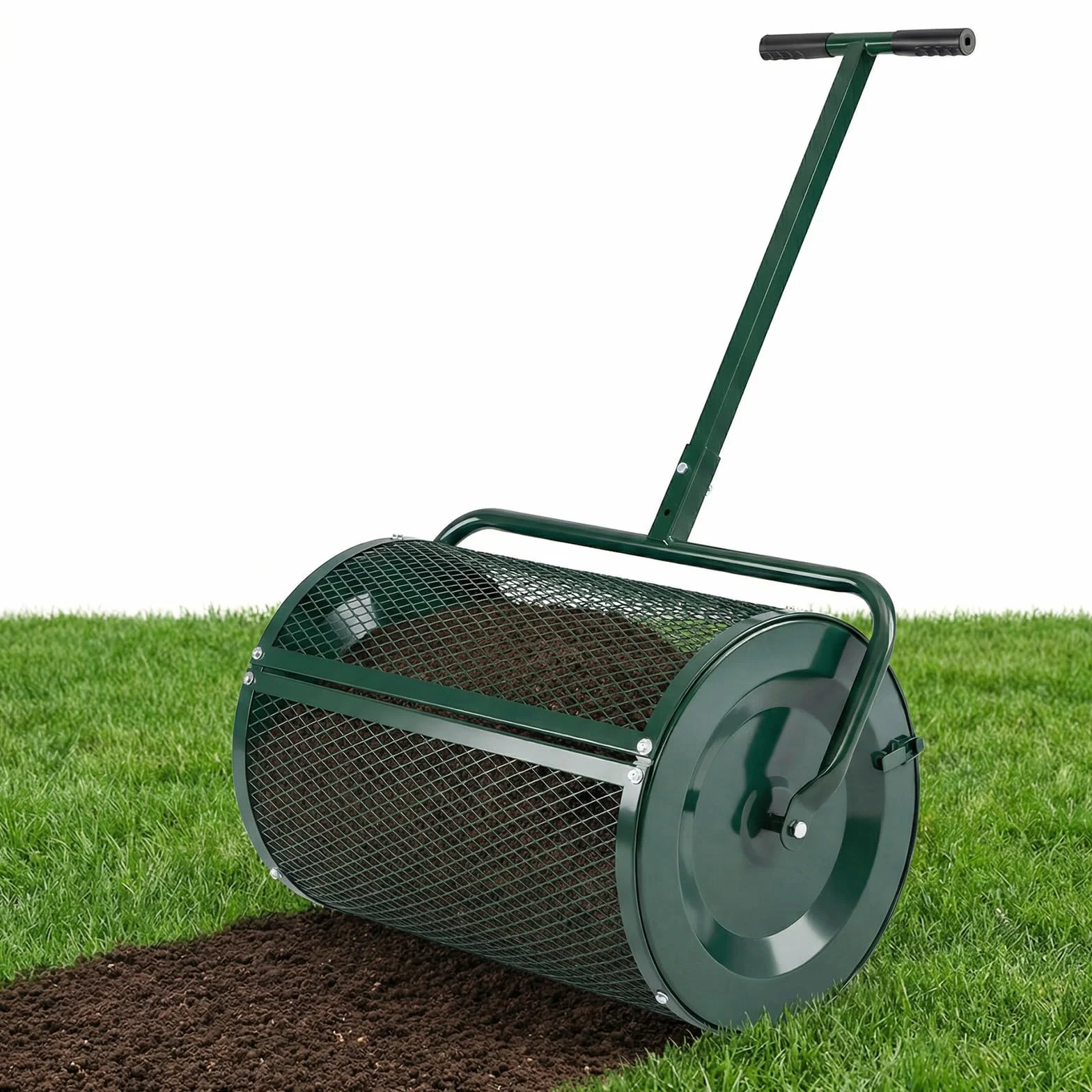 COSTWAY Rozsiewacz kompostowy 77 l, rozsiewacz mchu torfowego z uchwytem T o regulowanej wysokości i koszem z siatki, Ø 40 x 61 cm, rozsiewacz nawozu do ogrodu, trawnika, rozsiewacz ogrodowy do nawozu