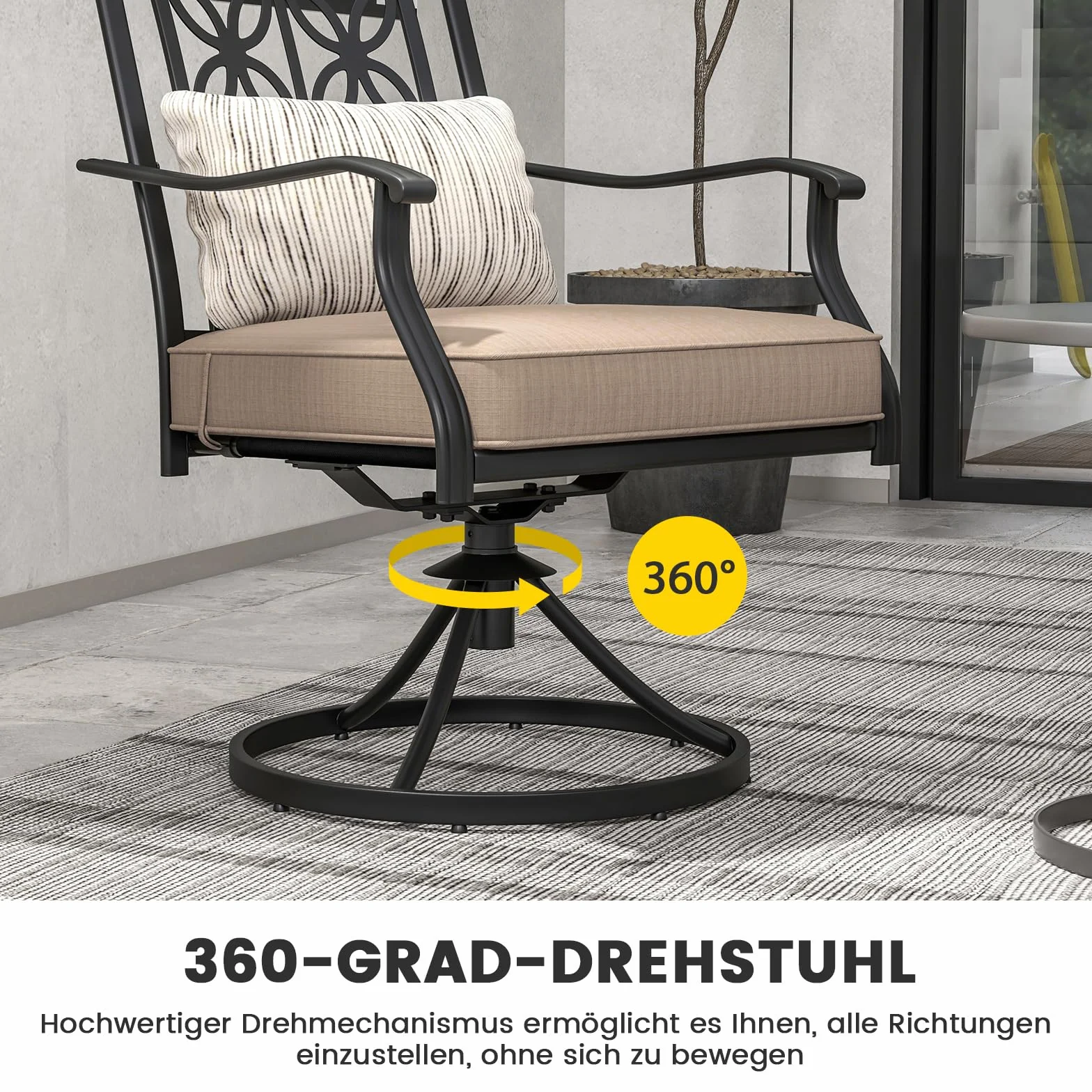 COSTWAY Krzesła ogrodowe obracane 360° zestaw 2 sztuk z poduszkami