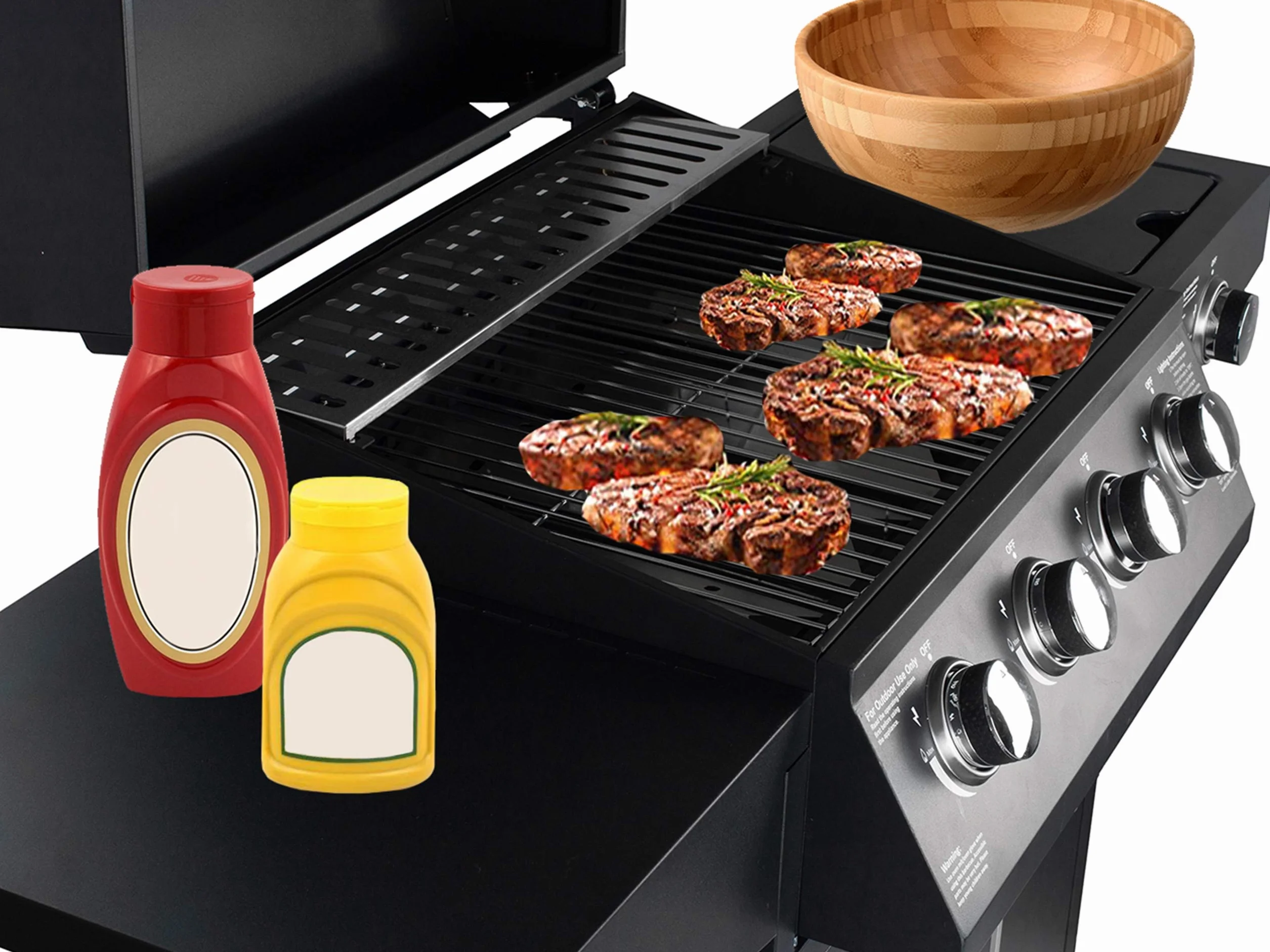 GrillMaster Grill Gazowy PartyTogether 4+1 + Pokrowiec, Ogrodowy, Na Gaz, z Termometrem, z Kółkami, z Dodatkowym Palnikiem