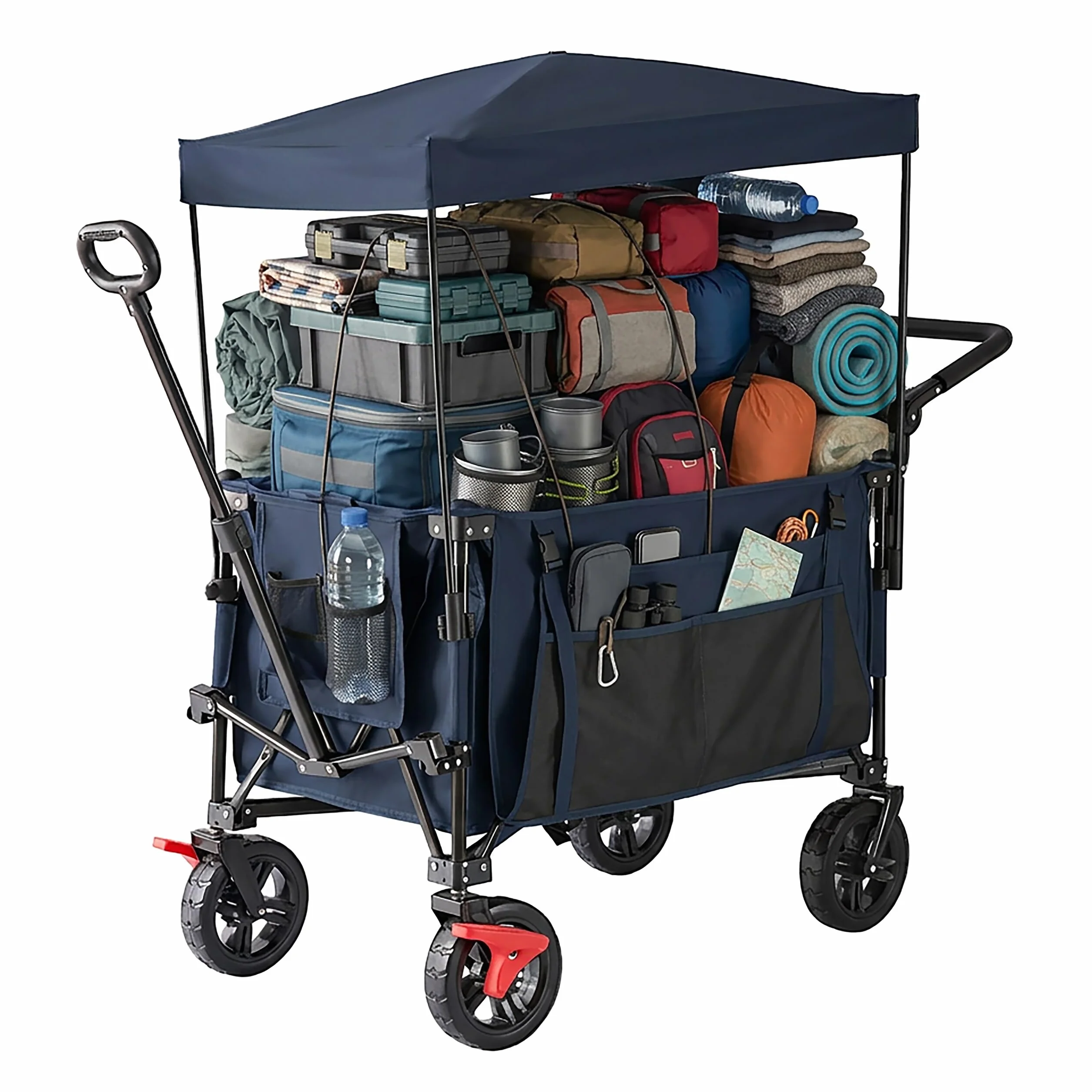 Relaxdays Wózek transportowy, składany, 150 kg, dach, uchwyt teleskopowy i przesuwny, gumowe opony z hamulcem, wózek transportowy, niebieski