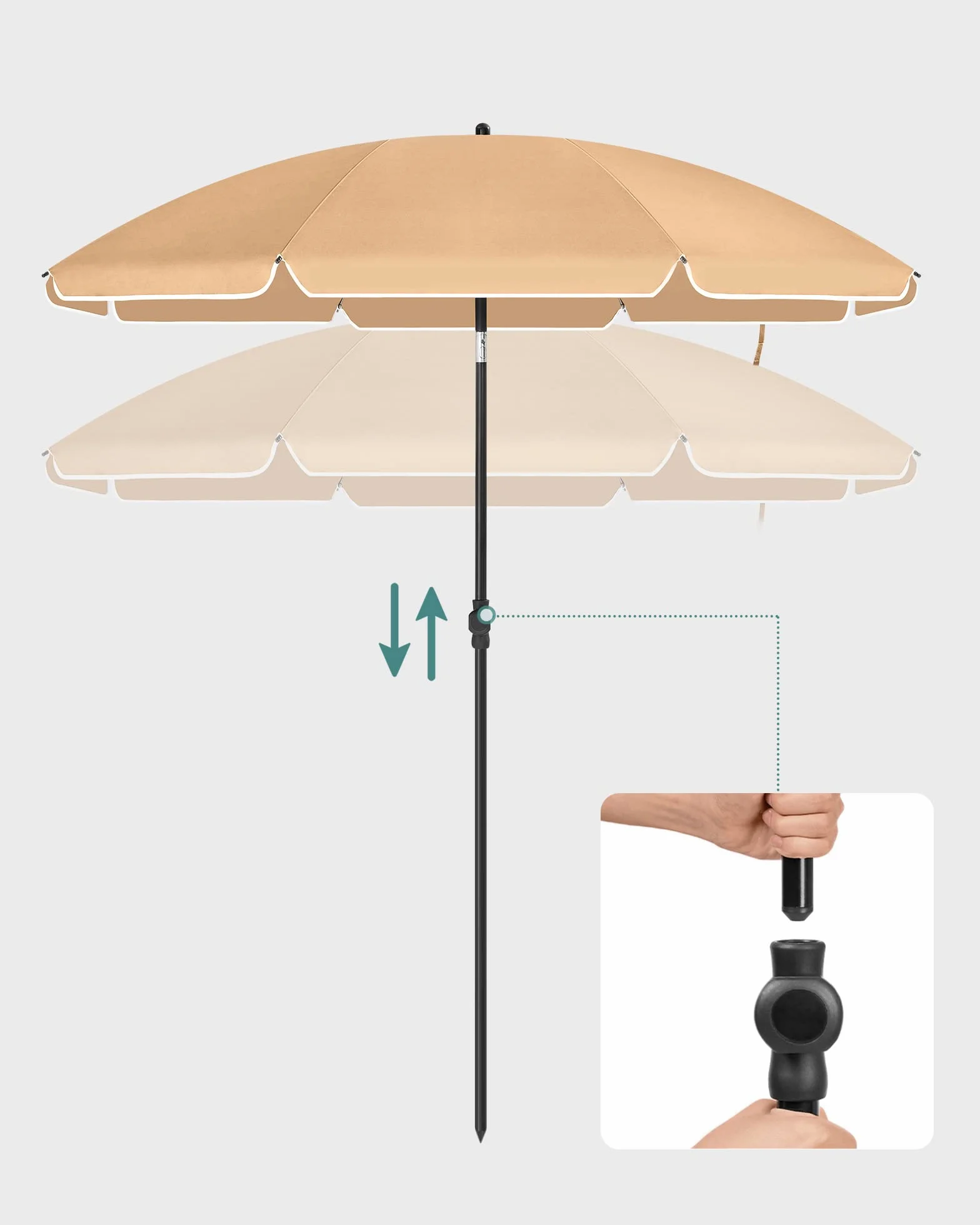 SONGMICS Parasol plażowy, Ø 160 cm, parasol ogrodowy, ochrona UV do UPF 50+, składany, ochrona przeciwsłoneczna, przenośny, żebra parasola wykonane z włókna szklanego, ciemnoszary GPU60BR