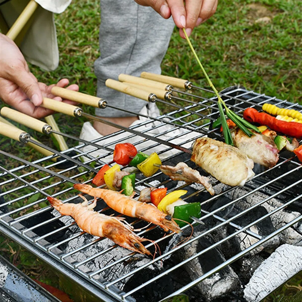 Grillowane ognisko， Szpikulce do kebaba, 20 szt. grilla ze stali nierdzewnej, igła, patyczek, akcesoria kuchenne domu, narzędzia