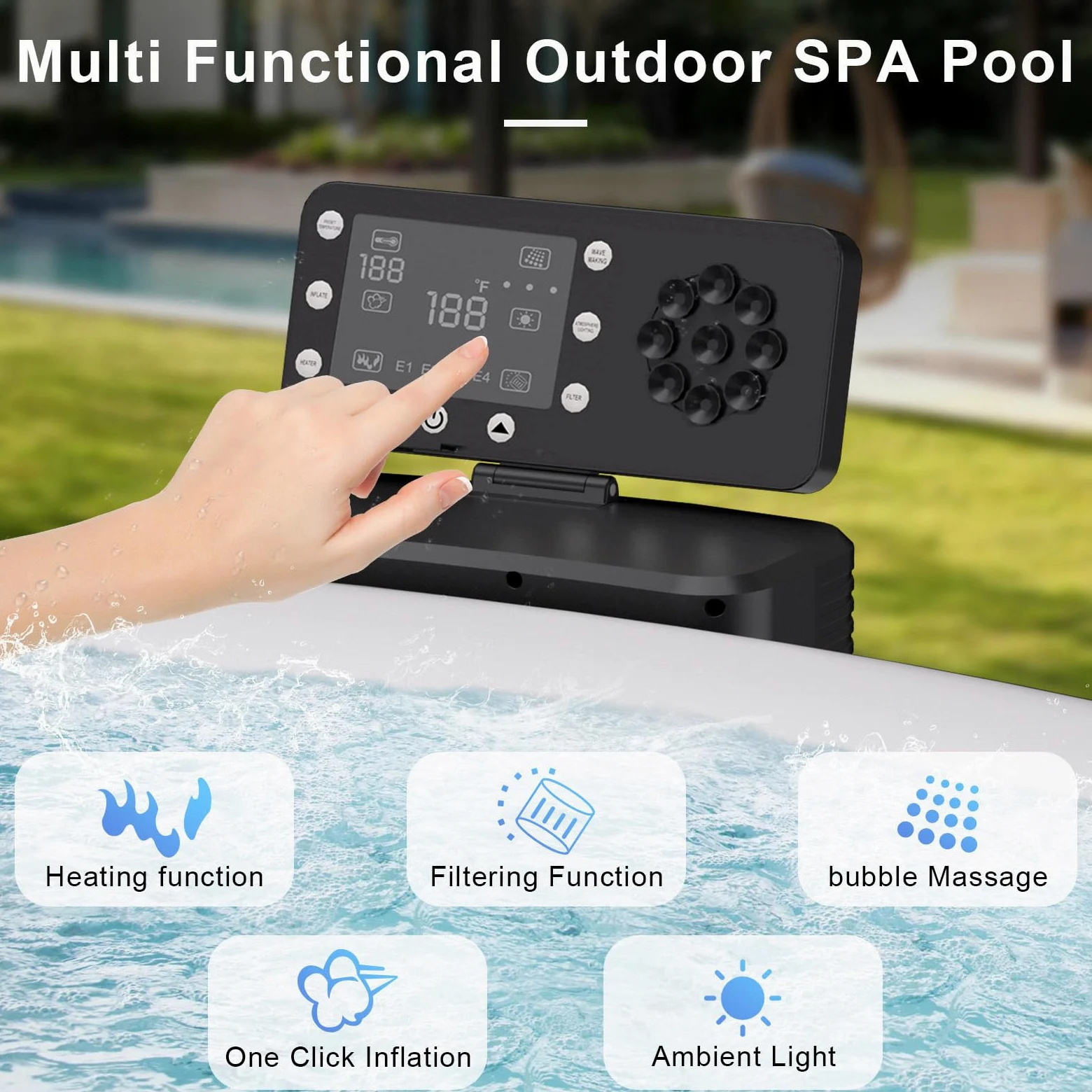 Nadmuchiwana wanna z hydromasażem, Bubble Spa z 180 dyszami, przenośna dla 4-7 osób na zewnątrz podwórko patio