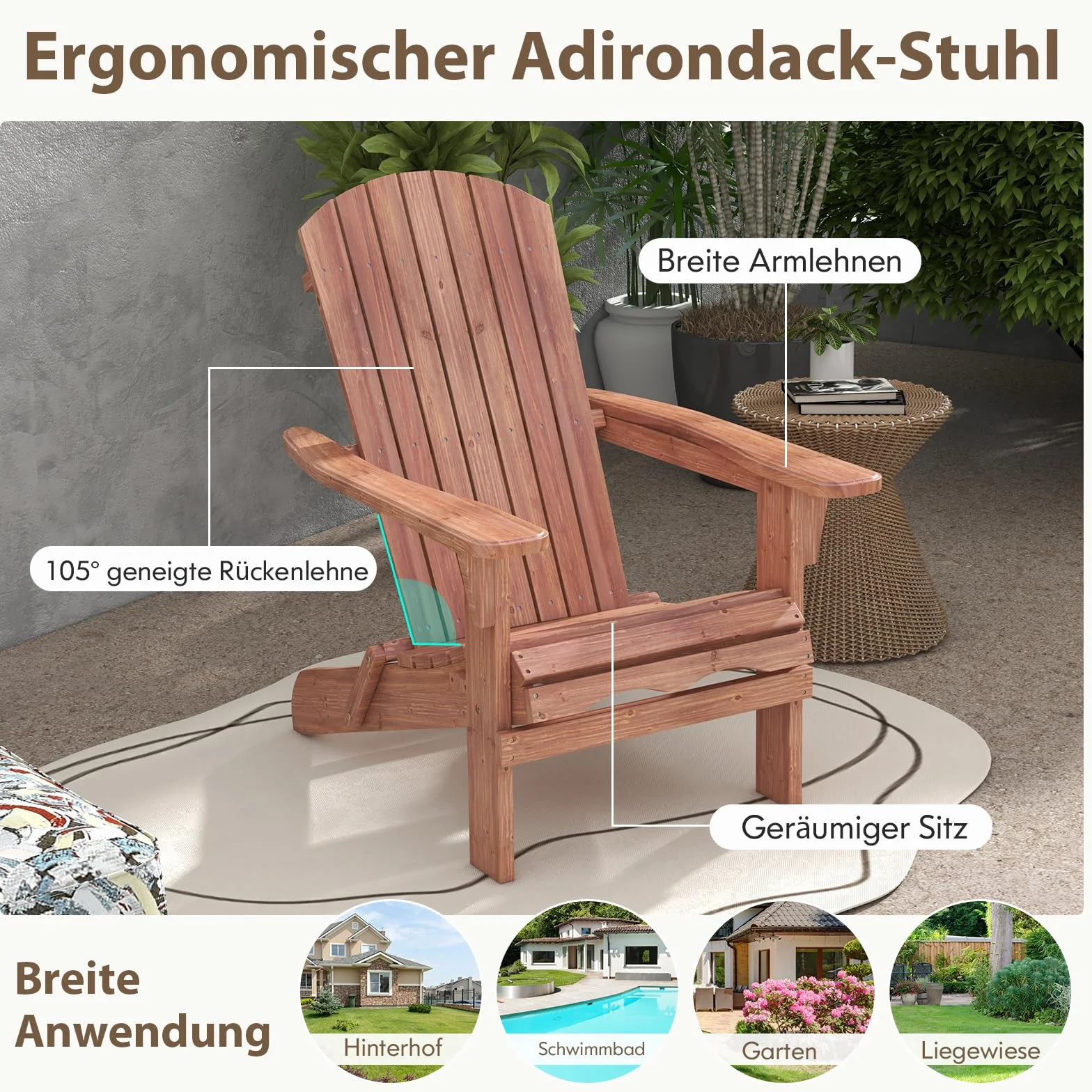 GOPLUS Adirondack zestaw krzeseł, Adirondack Chair składane z drewna jodłowego, obciążenie do 180 kg, z ergonomicznym oparciem i szerokimi podłokietnikami, drewniane krzesła do użytku na zewnątrz, do