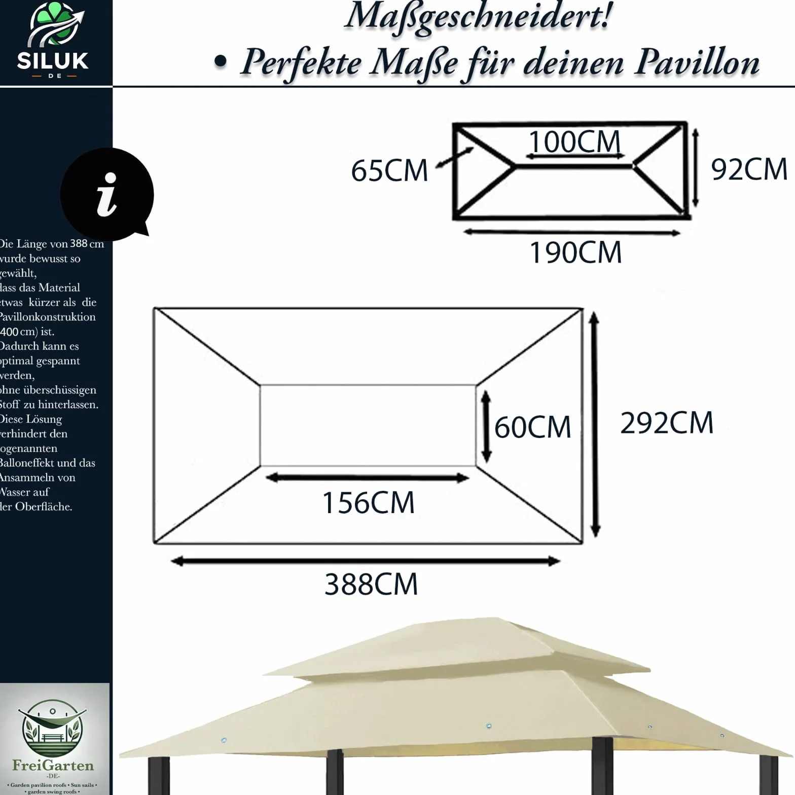 Zapasowy dach do pawilonu 3 x 4 m, wodoszczelny, materiał: Panama PCV Soft 370 g/m², ekstra mocny, model 7 (beżowy)