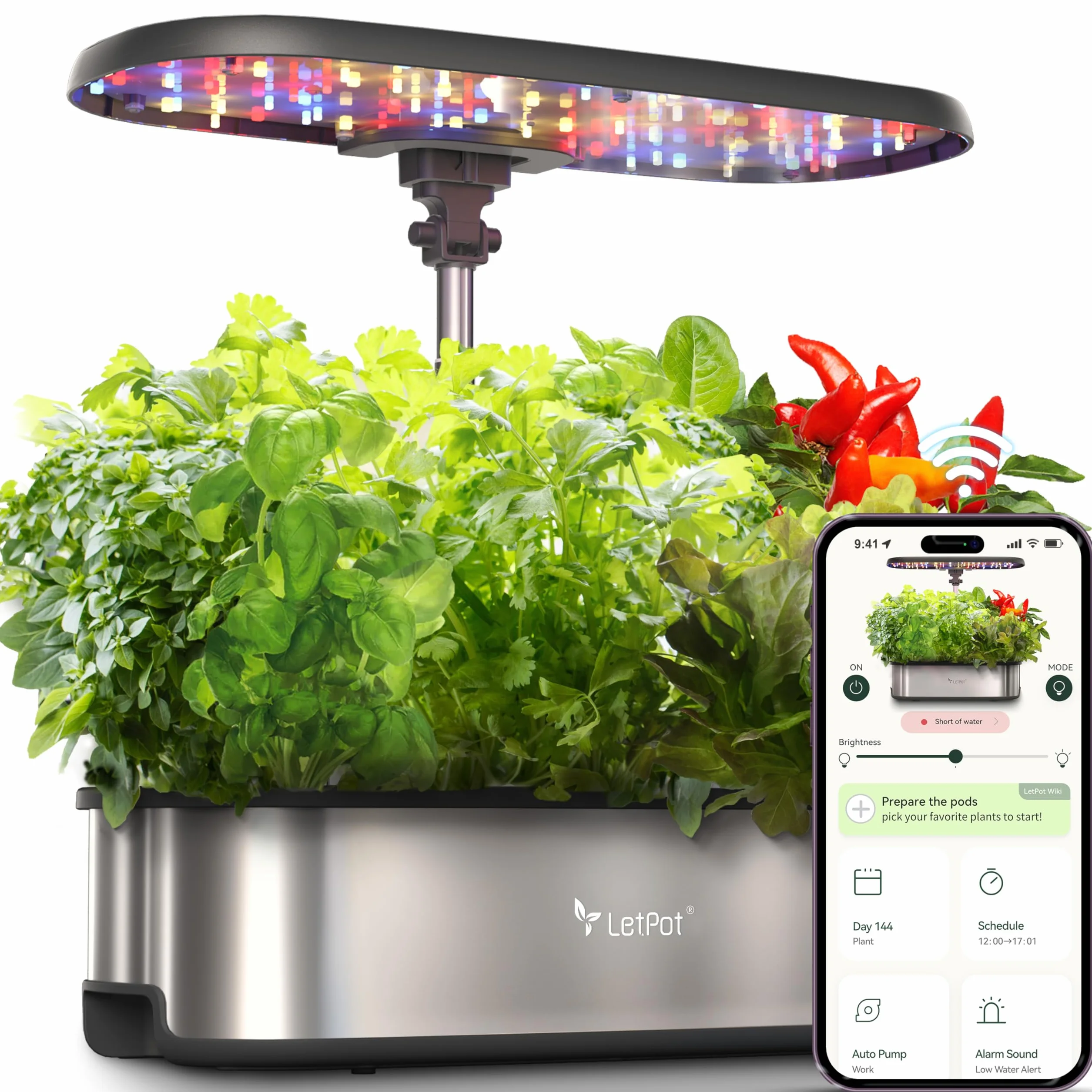 LETPOT LPH-SE Hydroponiczny system uprawy, 12 kapsułek, inteligentny zestaw ogrodowy ziołowy, do wewnątrz, ogród, sterowany aplikacją i WiFi, z diodą LED 24 W, zbiornik na wodę 5,5 l, system