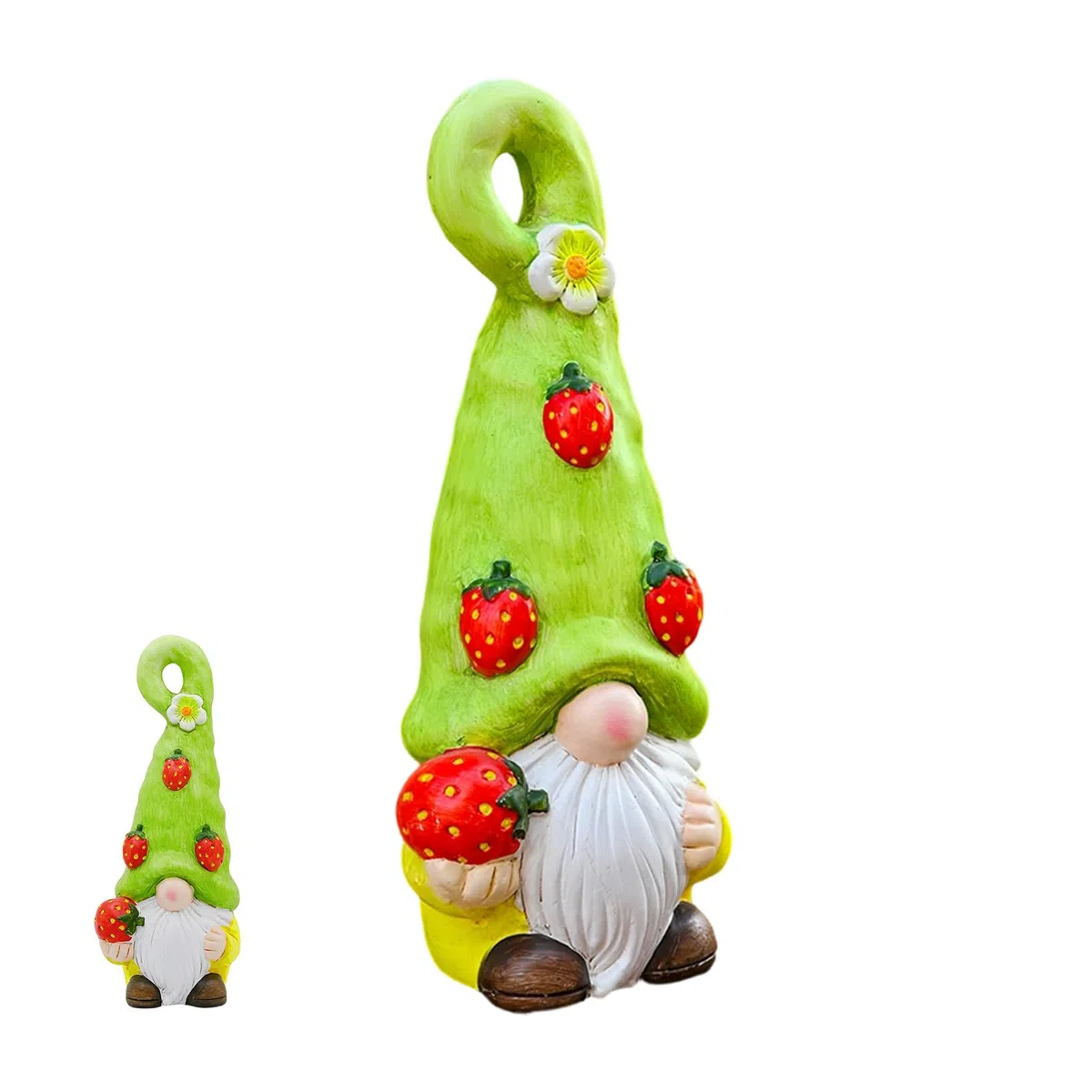 Statua krasnala, ceramiczna figurka krasnoludka o tematyce owocowej | ogrodowa statuetka krasnoludka dekoracja | na stół półki półki na książki parapety salon