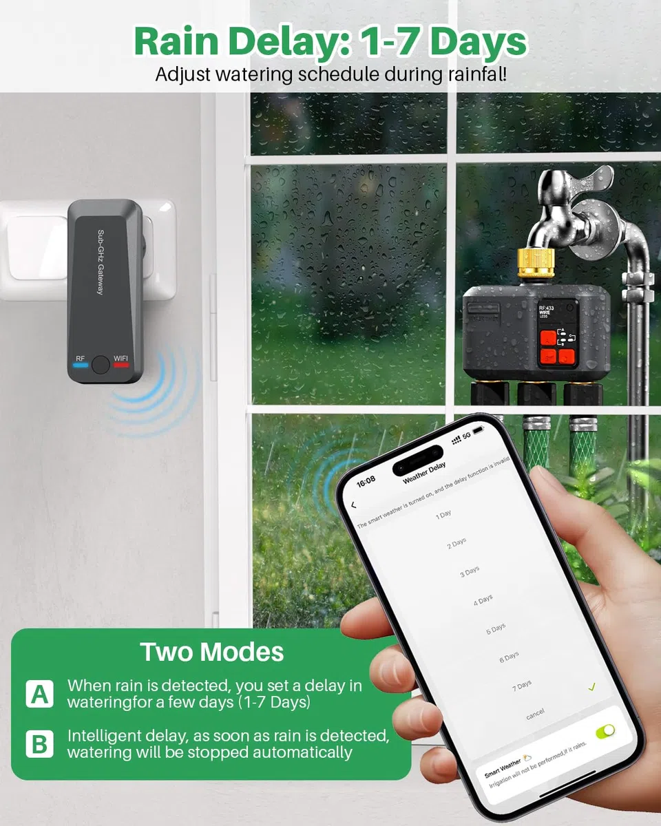 Komputer nawadniający, Wi-Fi, 3 wyjścia z mosiężnego wlotu i wylotu/technologia RF 300 m, zegar nawadniania do nawadniania ogrodu, kompatybilny z aplikacją Alexa i Smart Life, automatyczny system