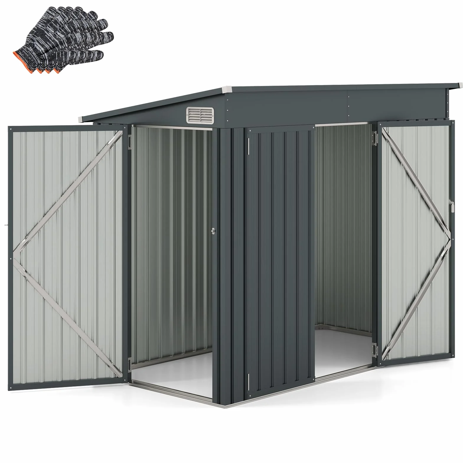 COSTWAY Domek ogrodowy metalowy 235x117x185 cm szopa na narzędzia zamykana na klucz