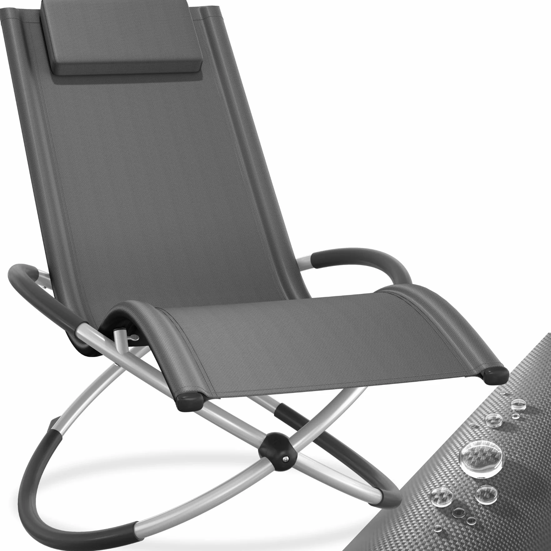 tectake® Ogrodowy Fotel Bujany, Ergonomiczny Składany Leżak z Oddychającym Materiałem Textilene i Zdejmowaną Poduszką, Solidna Stalowa Rama, Ochrona przed Wywróceniem (Szary)