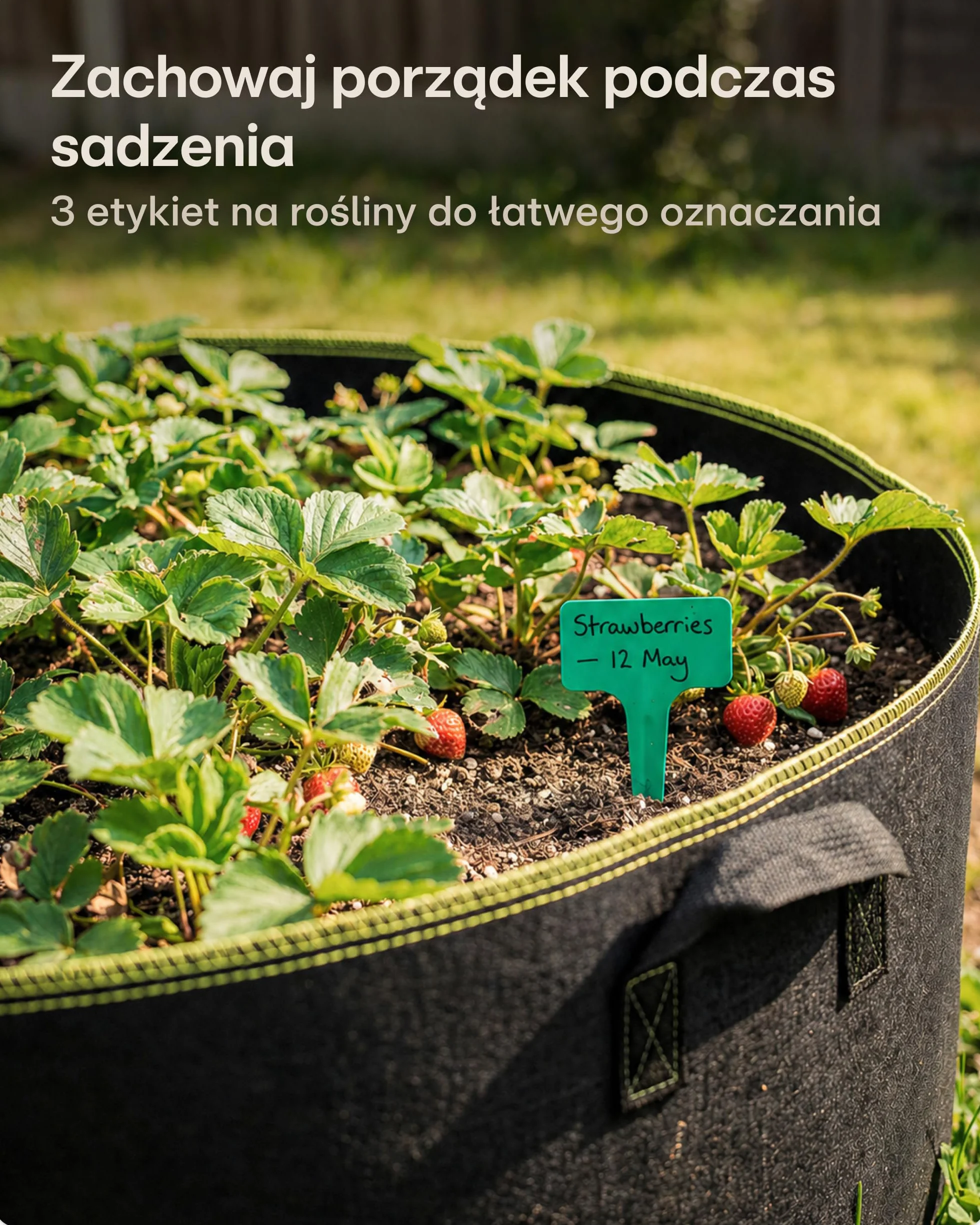 Worek do sadzenia 190L - Worek do sadzenia z etykietami - Z uchwytem - Do ziół, kwiatów, truskawek