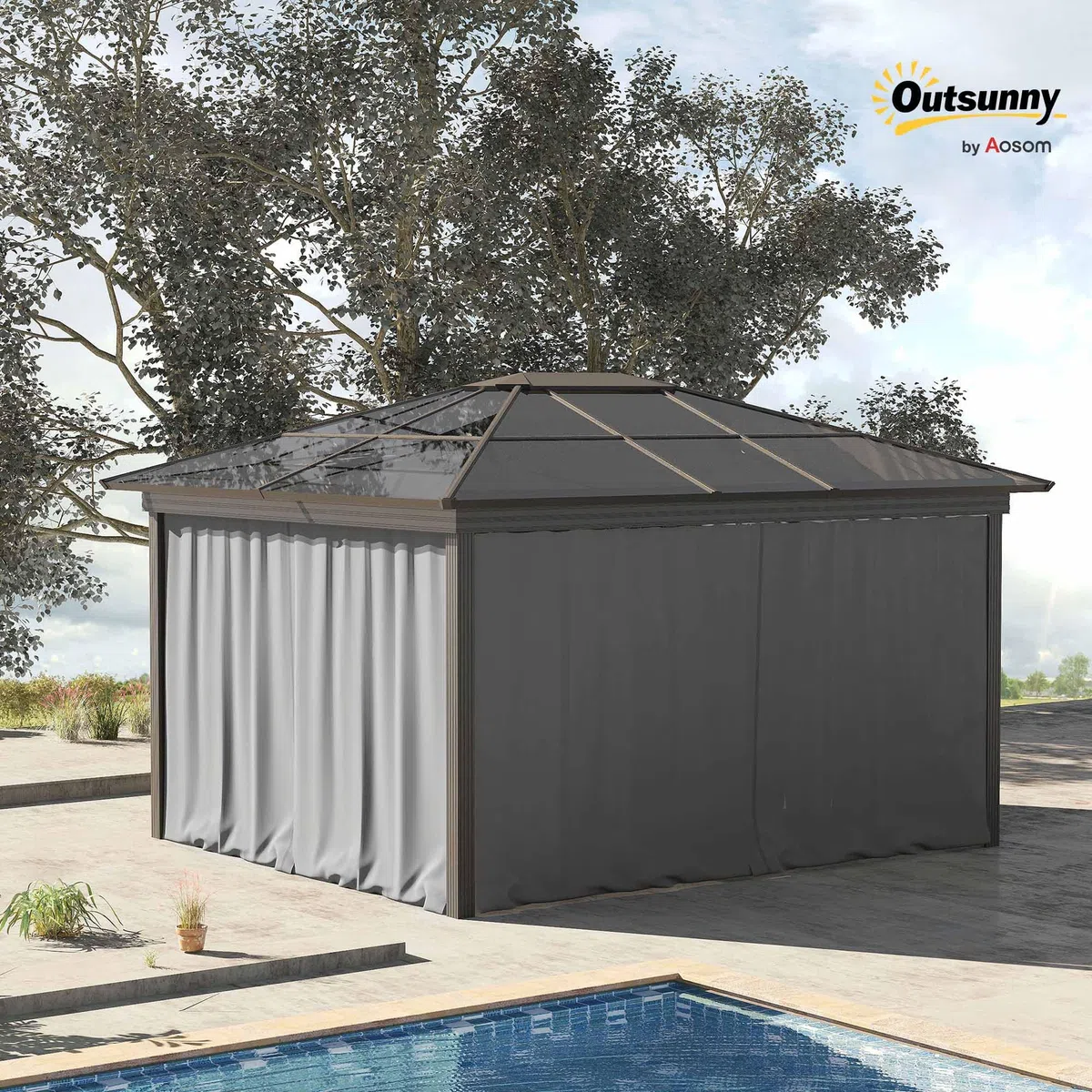 Outsunny Zapasowe zasłony do pawilonu, panel prywatności dla większości, 3 x 3 m, pawilon, pawilon, na zewnątrz, schronienie, ściany boczne, akcesoria, jasnoszare
